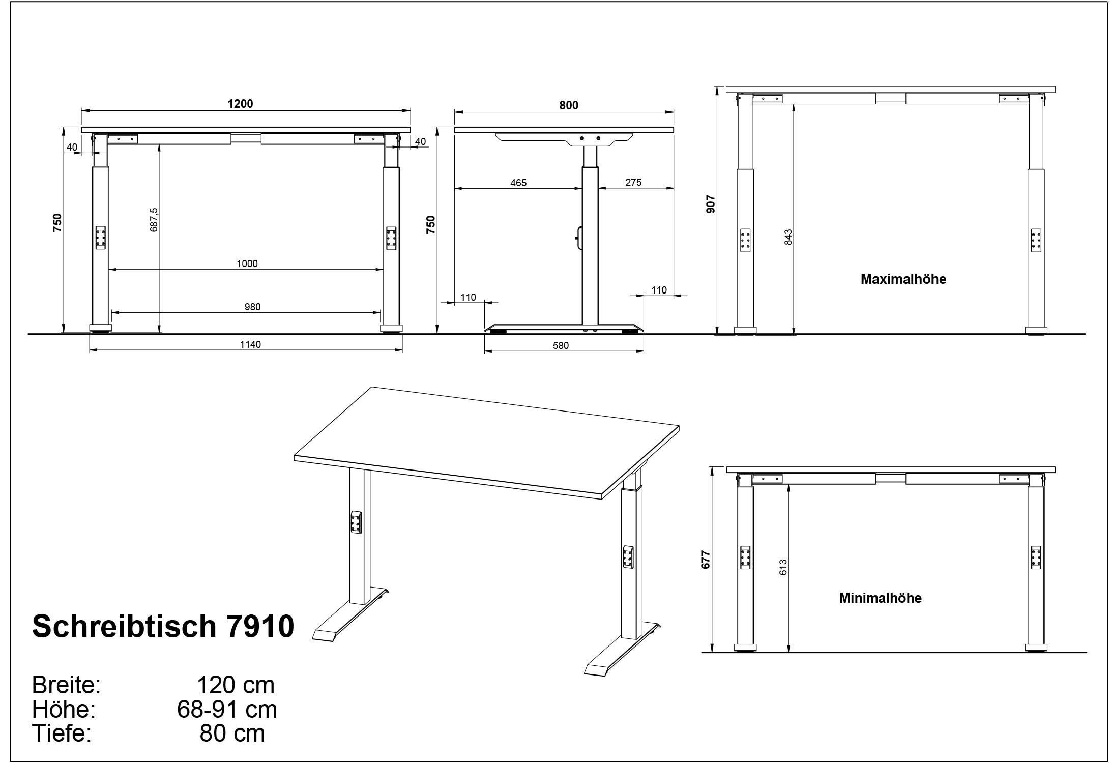 GERMANIA Schreibtisch »Mailand, mechanisch höhenverstellbar,«, in Breitenvariante 120-180 cm, Made in Germany