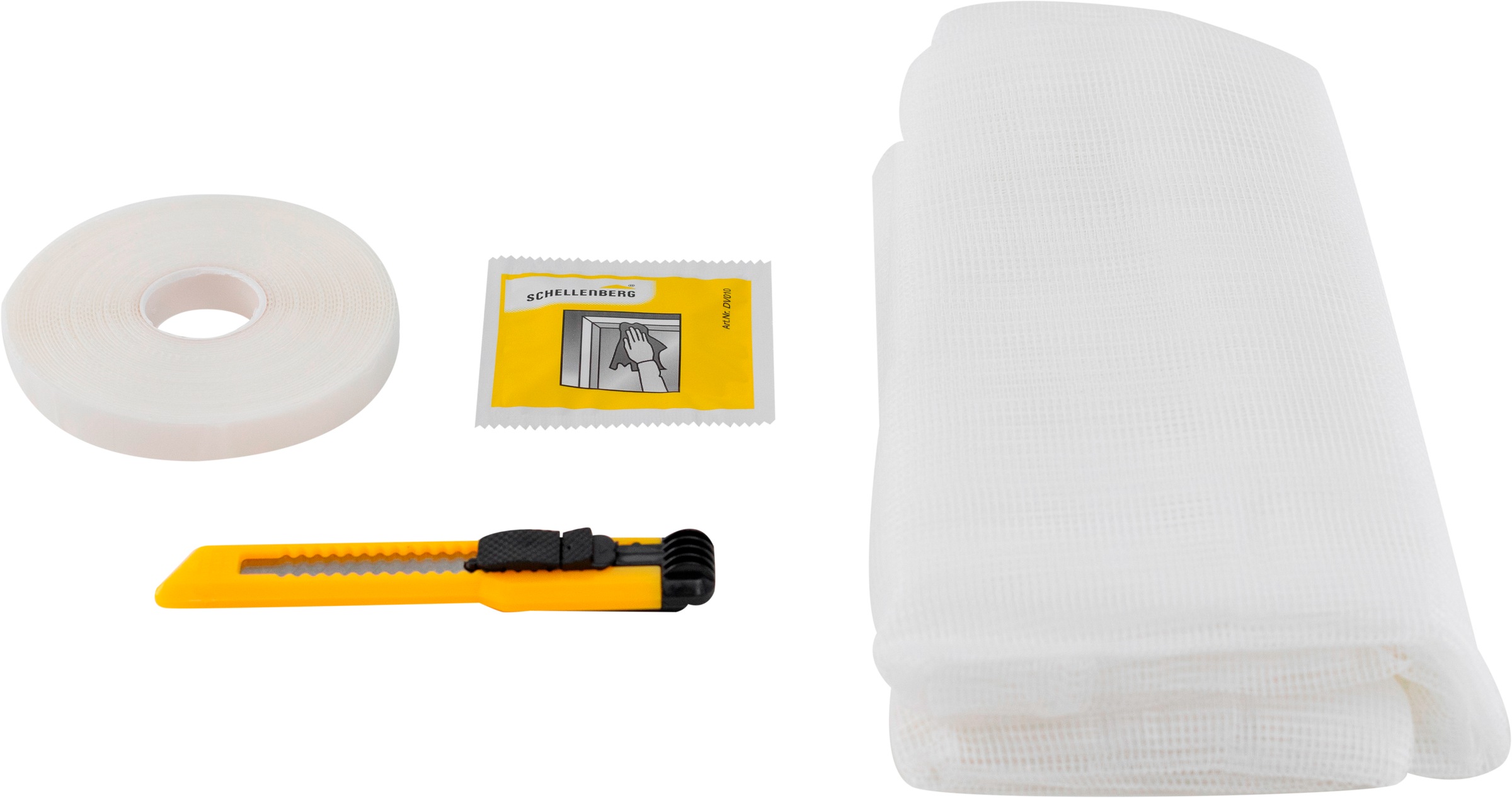 Thumbnail - SCHELLENBERG Fliegengitter-Gewebe "für Fenster ohne bohren" Set, 5 Stk. tlg. Insektenschutz inkl. Befestigungsband, 130 ...