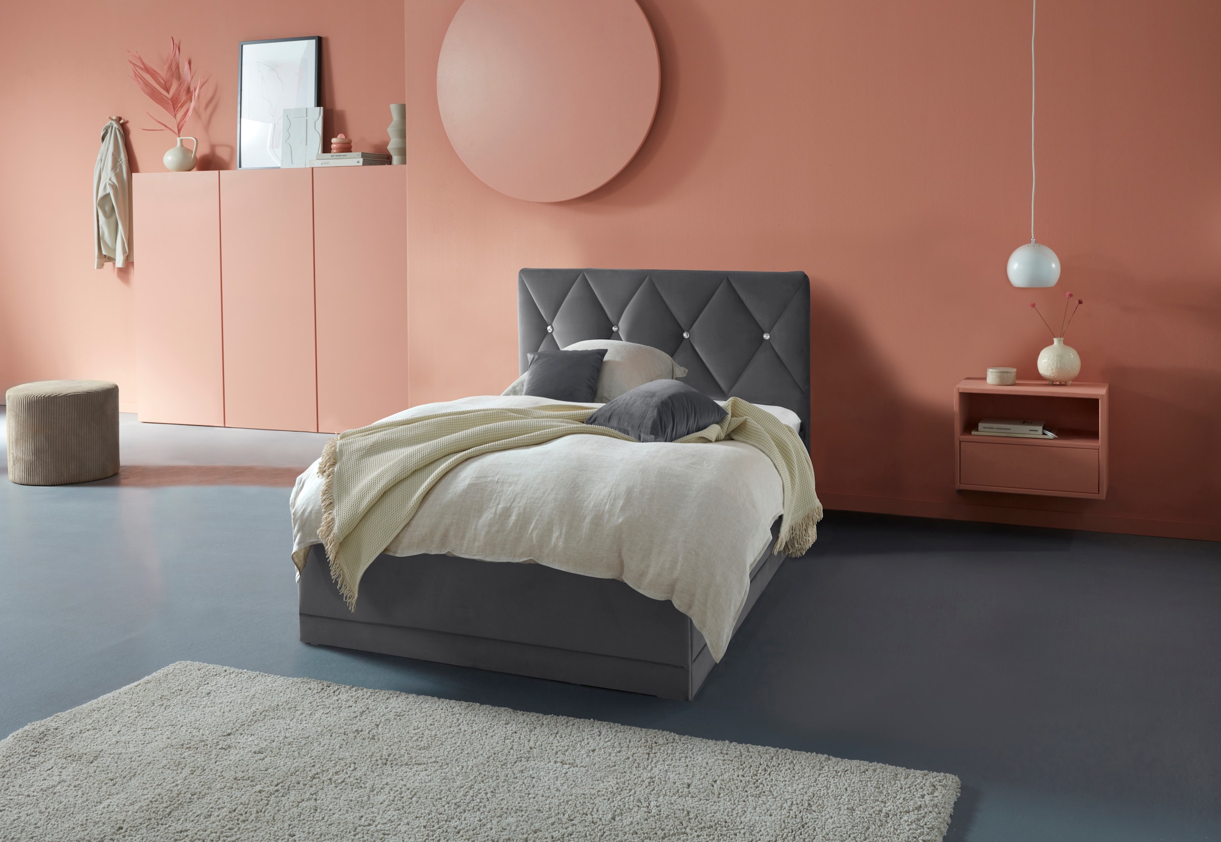 Polsterbett "Adamas", grau (anthrazit), L:210cm, Bezug: 100% Polyester, Polsterung: Polsterwatte, Material Gestell: gepolsterter Holzwerkstoff, WESTFALIA SCHLAFKOMFORT, Betten, Polsterbett, auch mit Bettkasten, Knopfheftung mit Strasssteinen 10