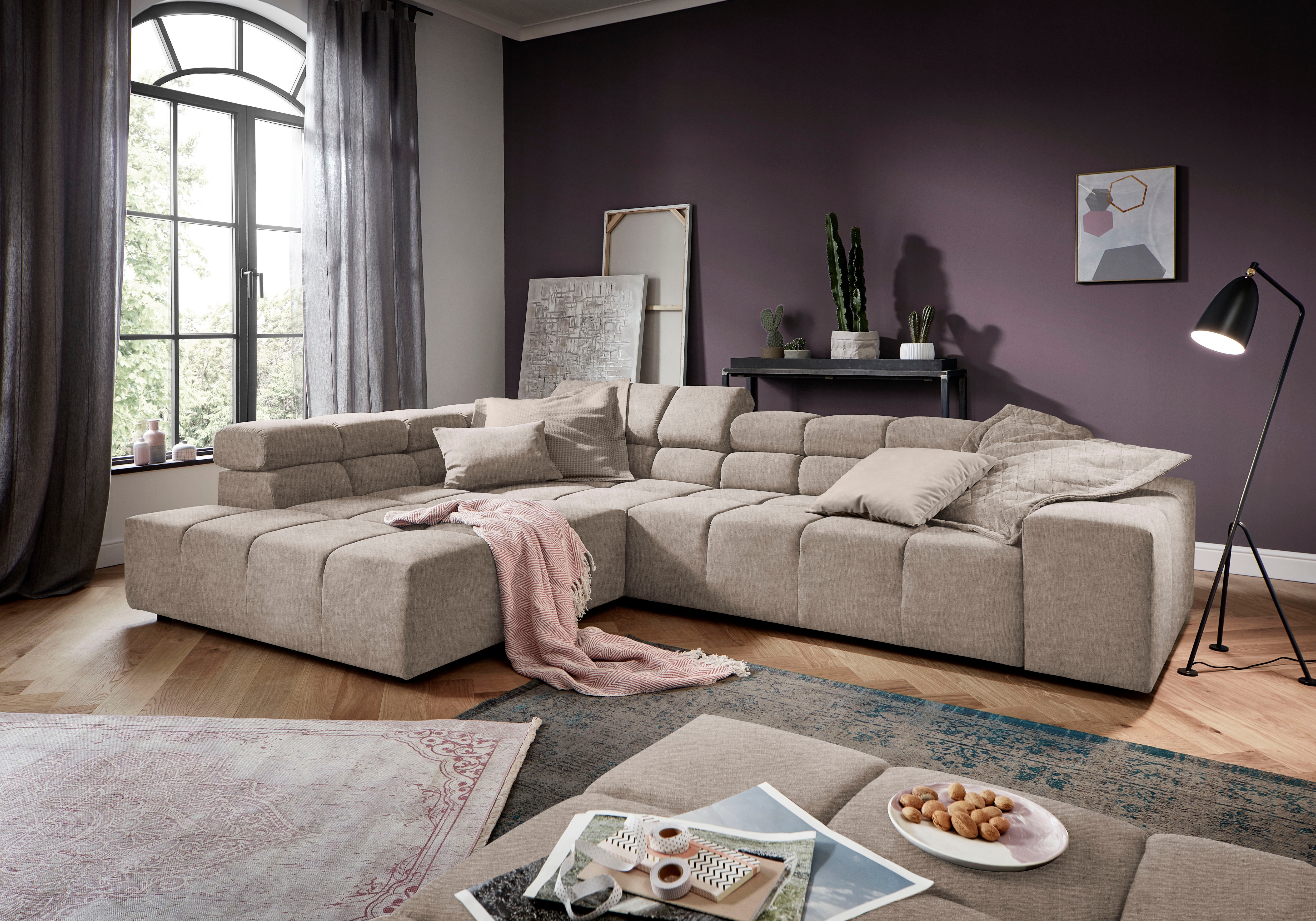 Home affaire Ecksofa "Ancona, Ecksofa, incl. Kopfteilverstellung, Breite 319 cm, L-Form" wahlweise motorische Sitztiefenverstellung, auch in Cord + Easy Care
