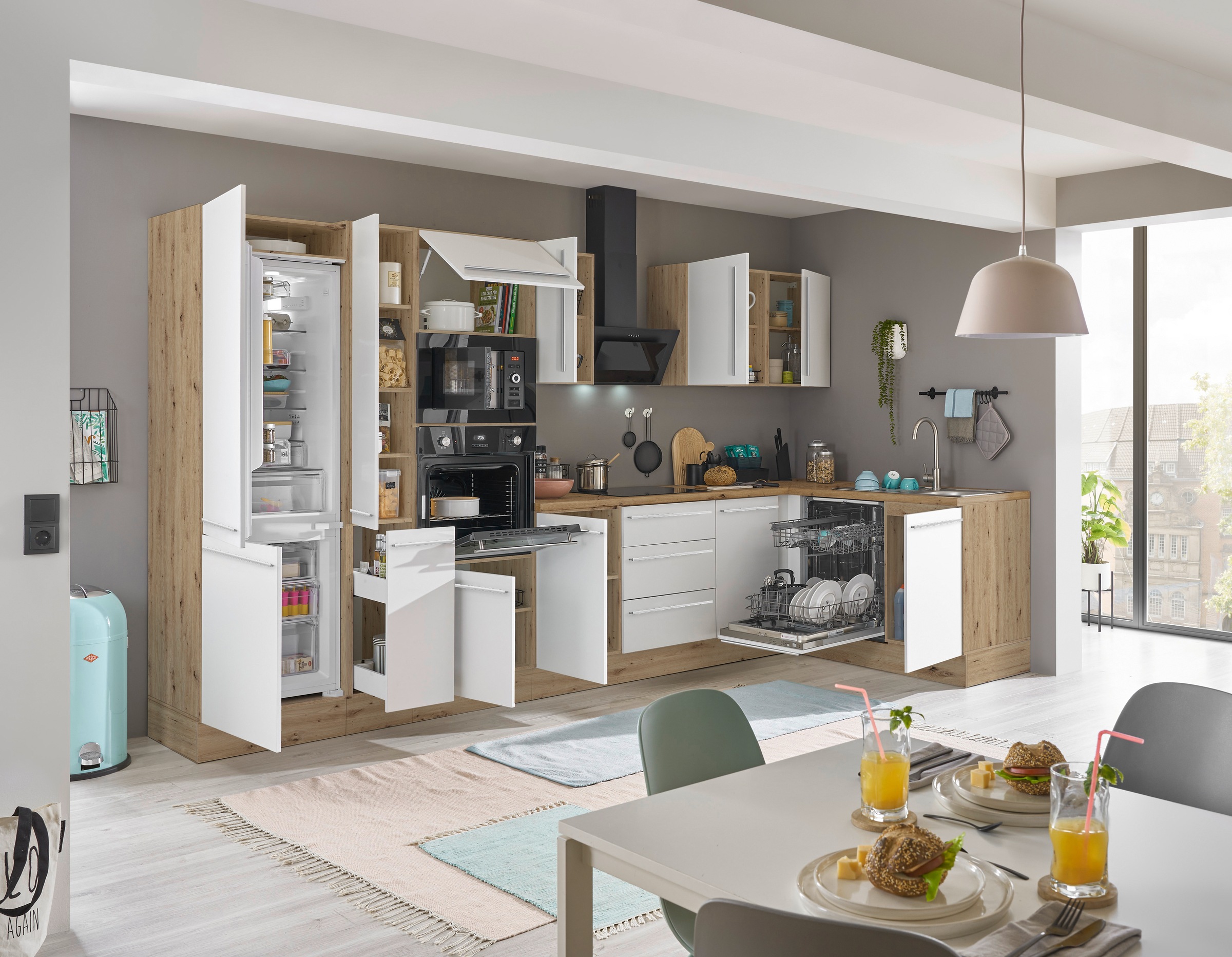 KOCHSTATION Winkelküche »Florida, Stellbreite 370x175 cm« wahlweise mit E-Geräten, mit Softclose für Türen und Schubkästen