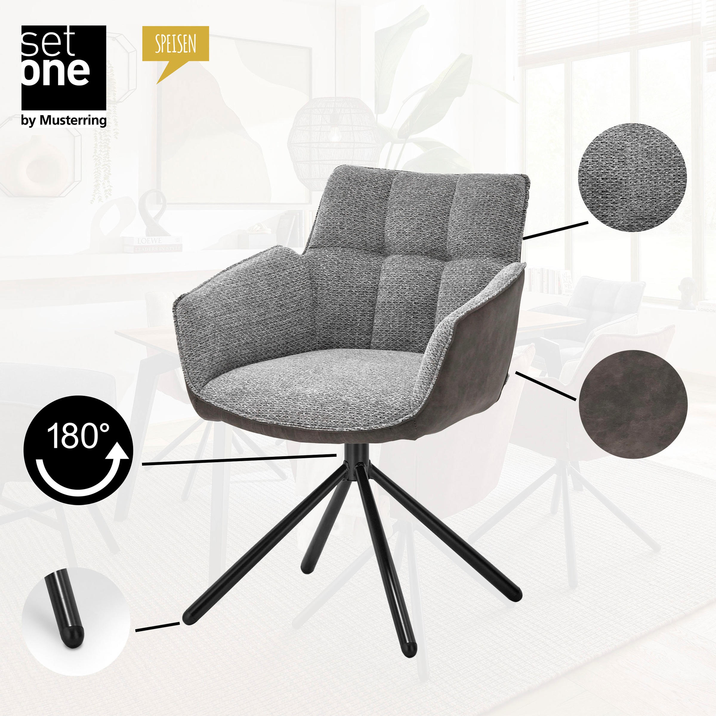 Thumbnail - set one by Musterring Esszimmerstuhl "Frisco-B" (Set) 2 Stk.Bezug innen Chenille und außen Microfaser, Stativgestell sch...