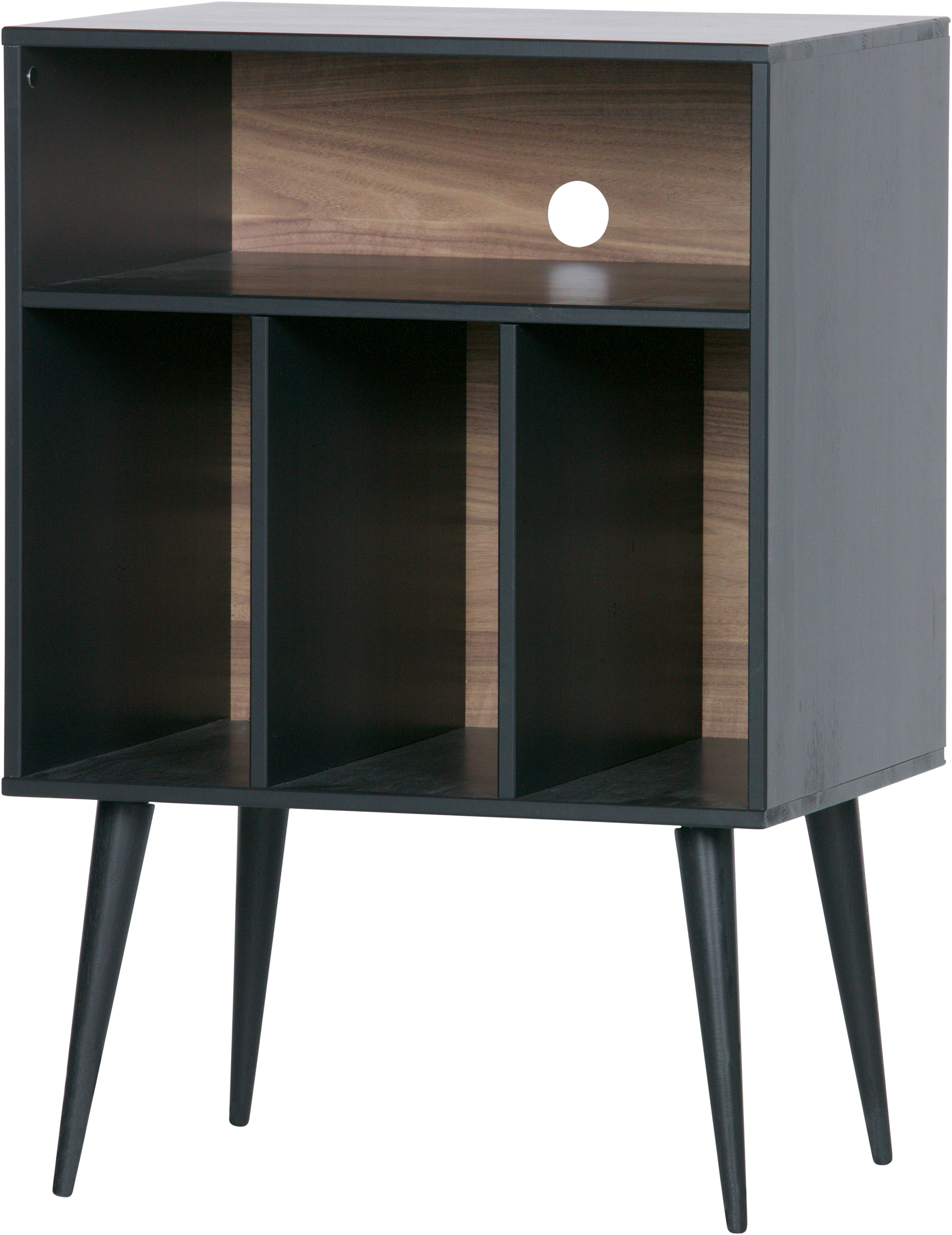 WOOOD Sideboard "James mit Massivkiefer und sichtbare Maserung B 60 x T 44 x H 83 cm" Mit Kabelöffnung, MDF mit Nussbaumoptik, einfach zu montieren
