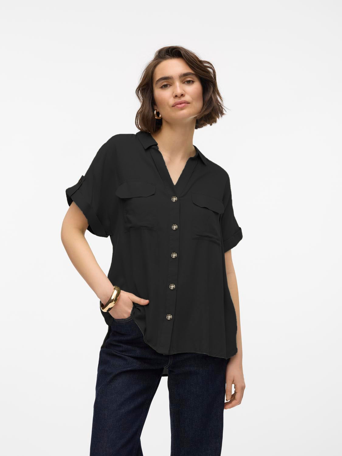 Vero Moda Kurzarmbluse "VMBUMPY S/S SHIRT WVN GA NOOS" Viskose, regular fit günstig online kaufen