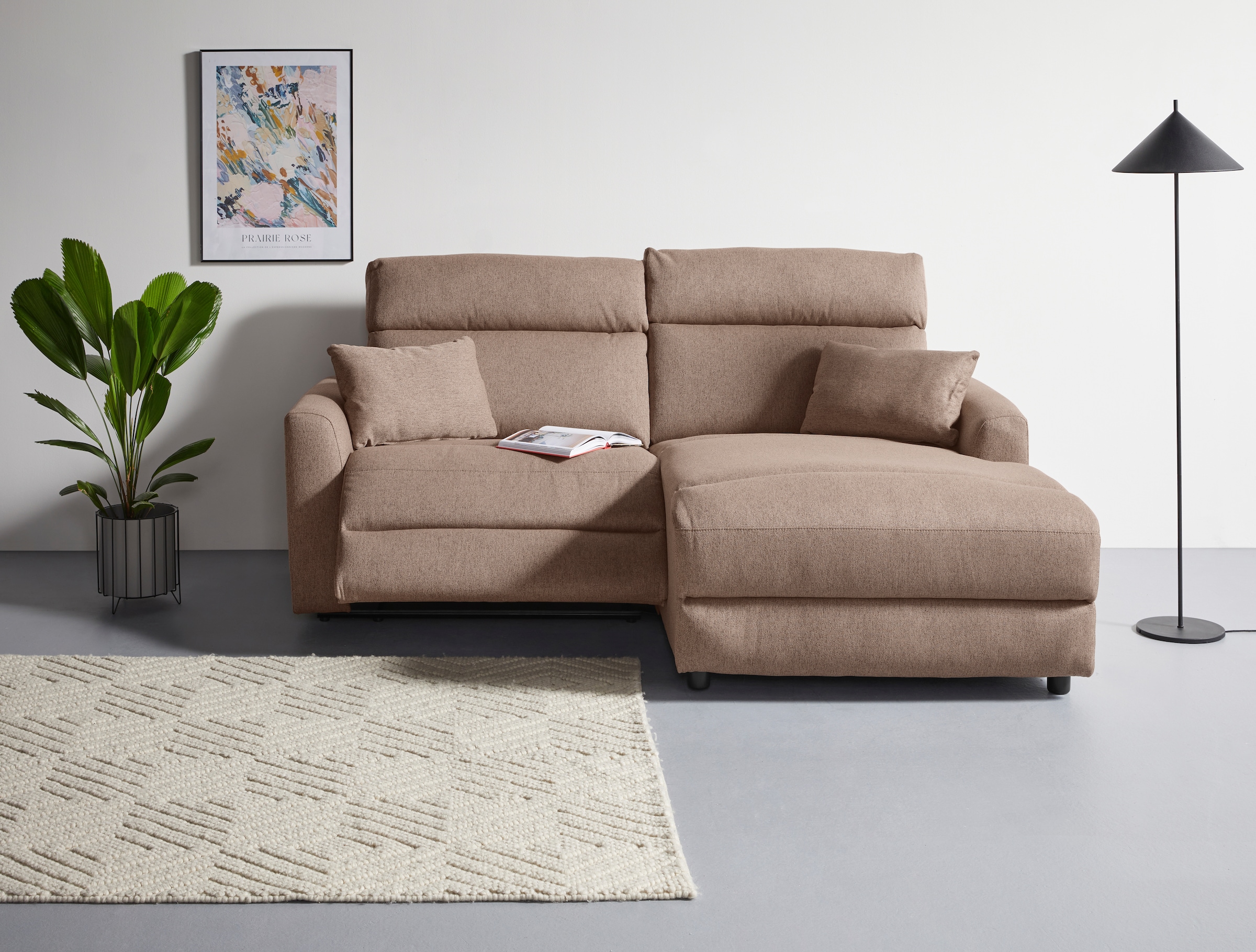 INOSIGN Ecksofa »JENNA, L-Form,  209cm, manuelle u. elektrische Funktion, mit USB A/C,« Liegefunktion 105°-150°, Federkern, Struktur fein
