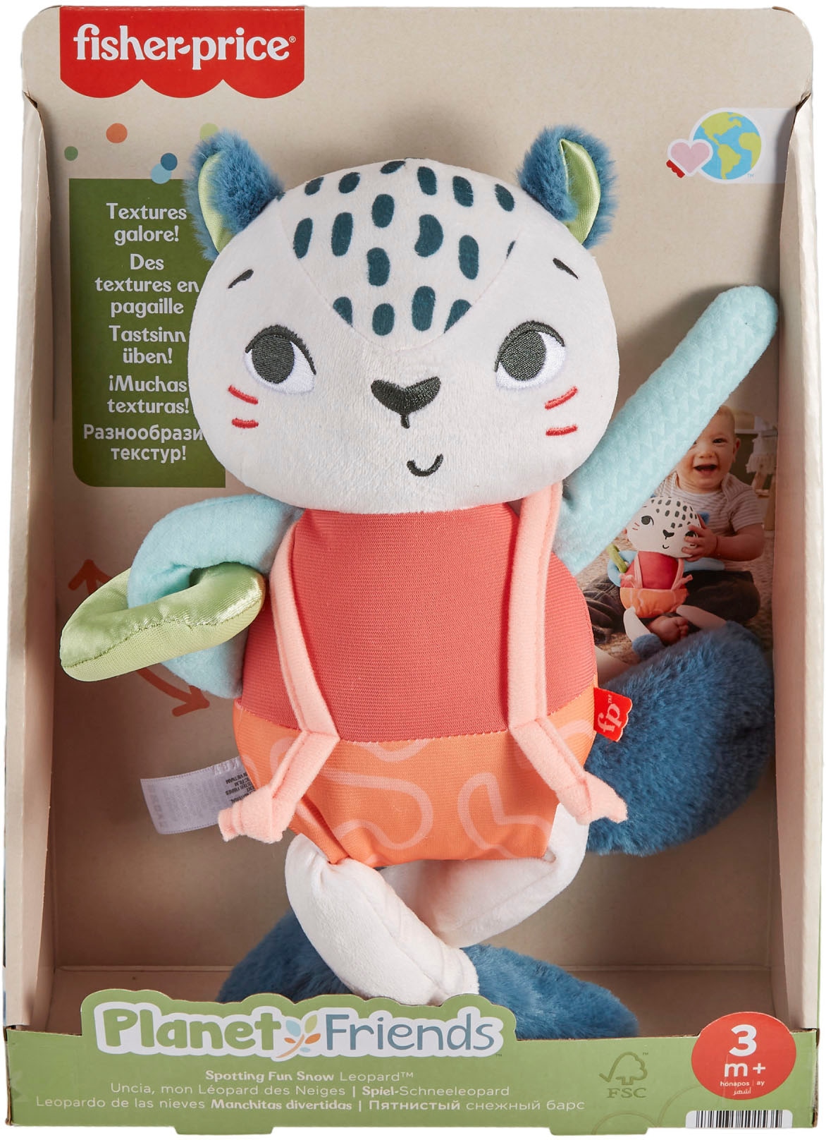 Fisher-Price® Kuscheltier »Planet Friends, Schneeleopard«, zum Teil aus recycelten Material