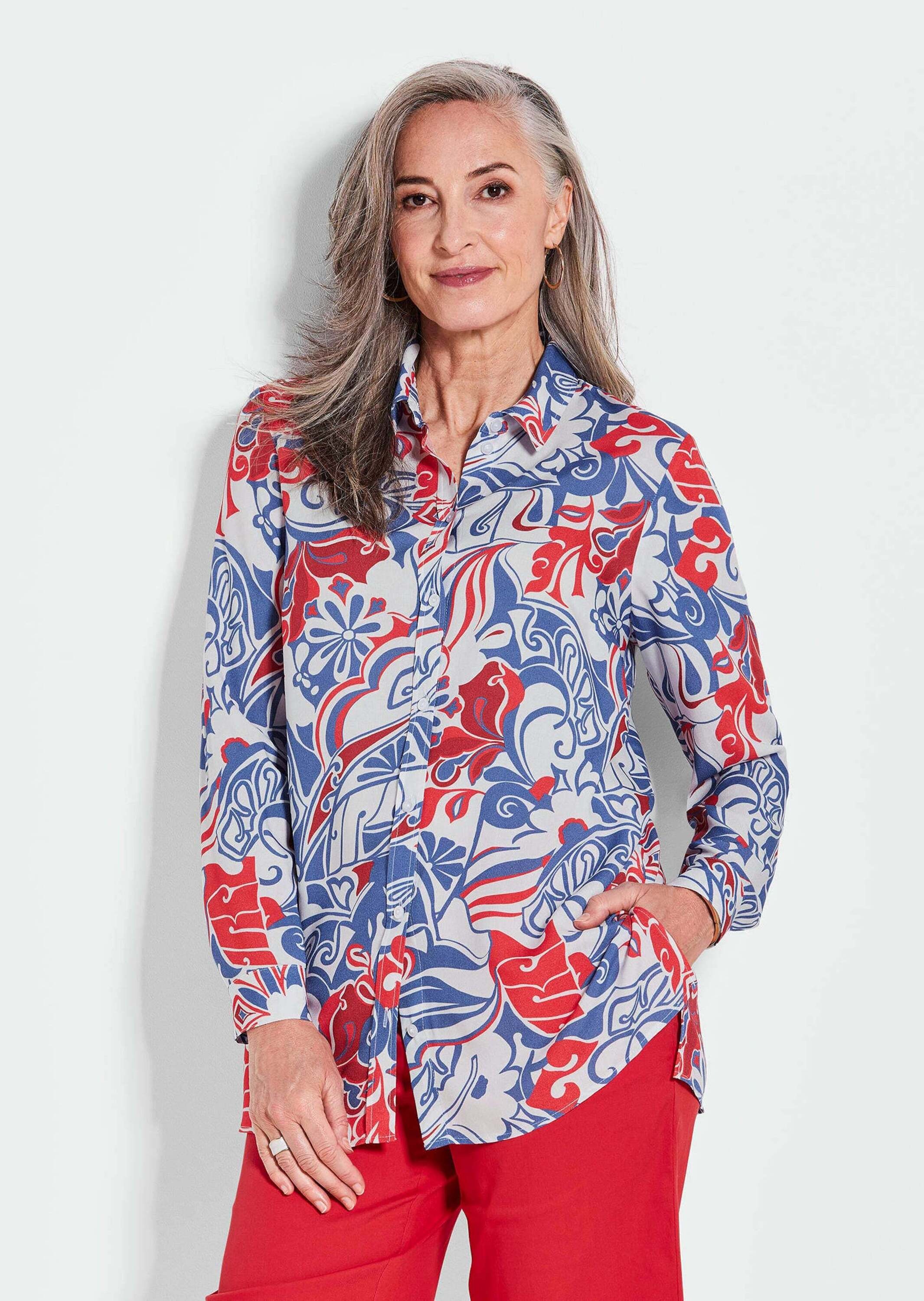 GOLDNER Hemdbluse "Kurzgröße Floralbedruckte Hemdbluse, Hemdkragen" Allover günstig online kaufen