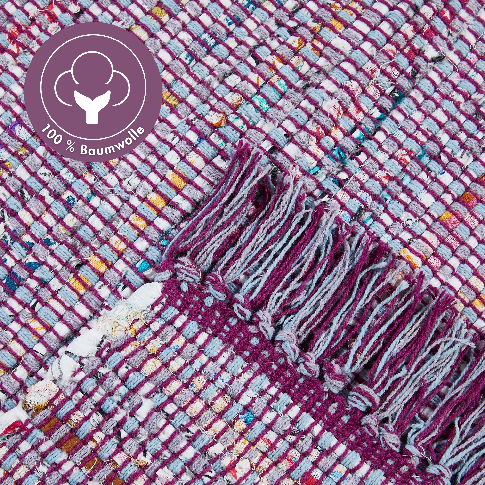 Andiamo Teppich »Frida« rechteckig 8 mm Höhe Handweb Teppich, Fleckerl, reine Baumwolle, handgewebt, mit Fransen