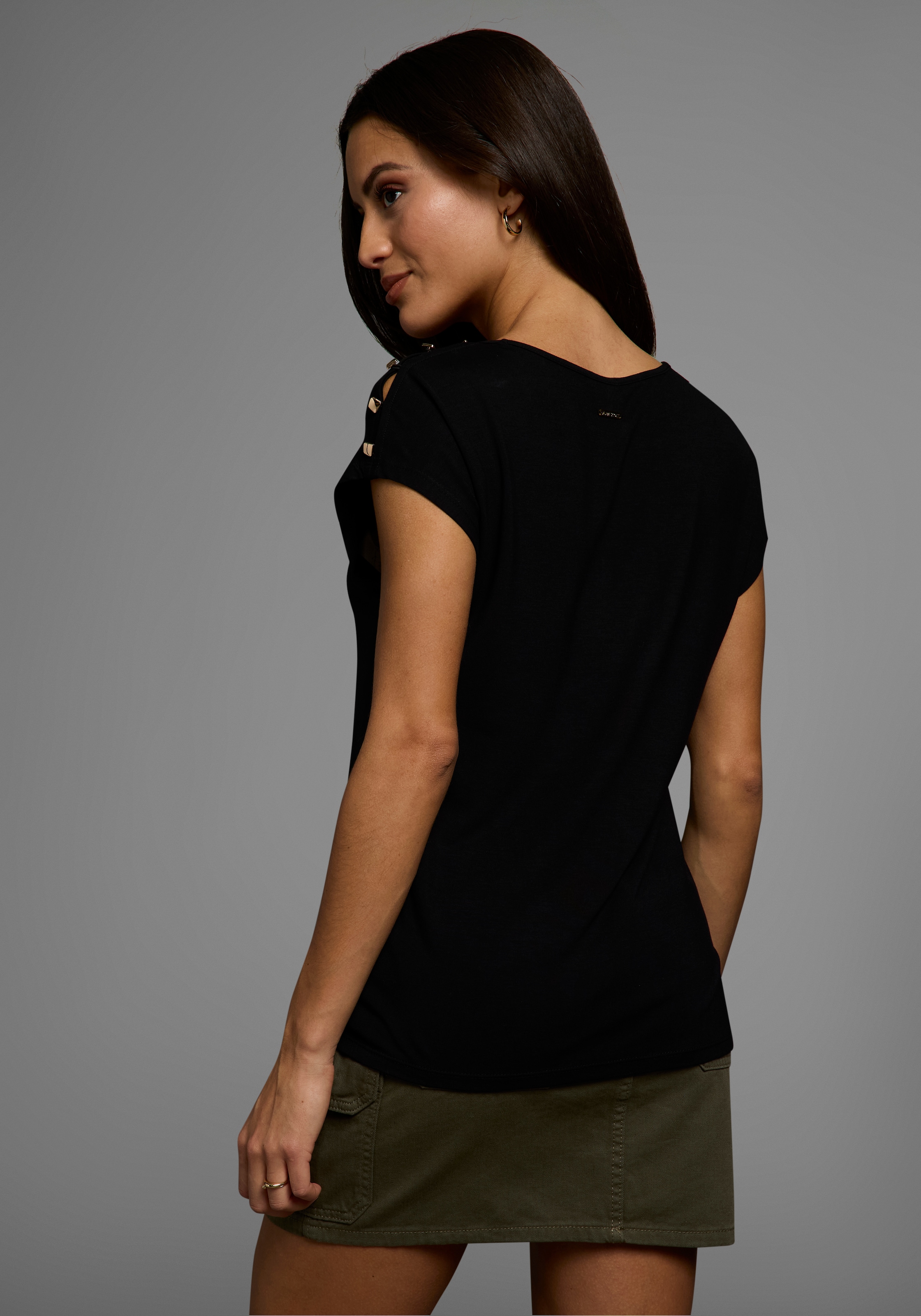 Laura Scott Rundhalsshirt, mit Zierknöpfen & Schlitzen auf der Schulter - NEUE KOLLEKTION