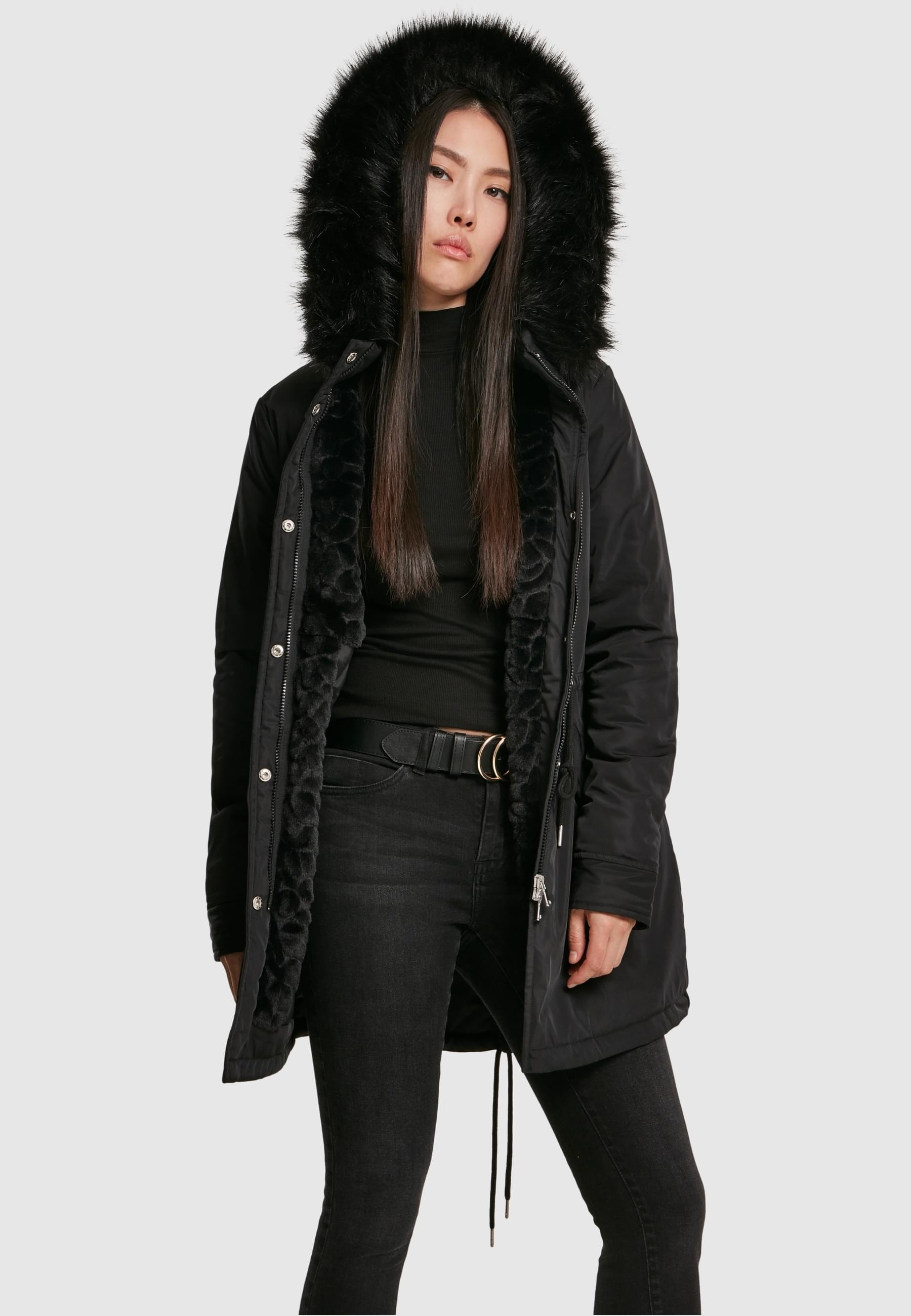 URBAN CLASSICS Winterjacke »Urban Classics Damen Ladies Faux Fur Parka«, (1 St.), mit Kapuze