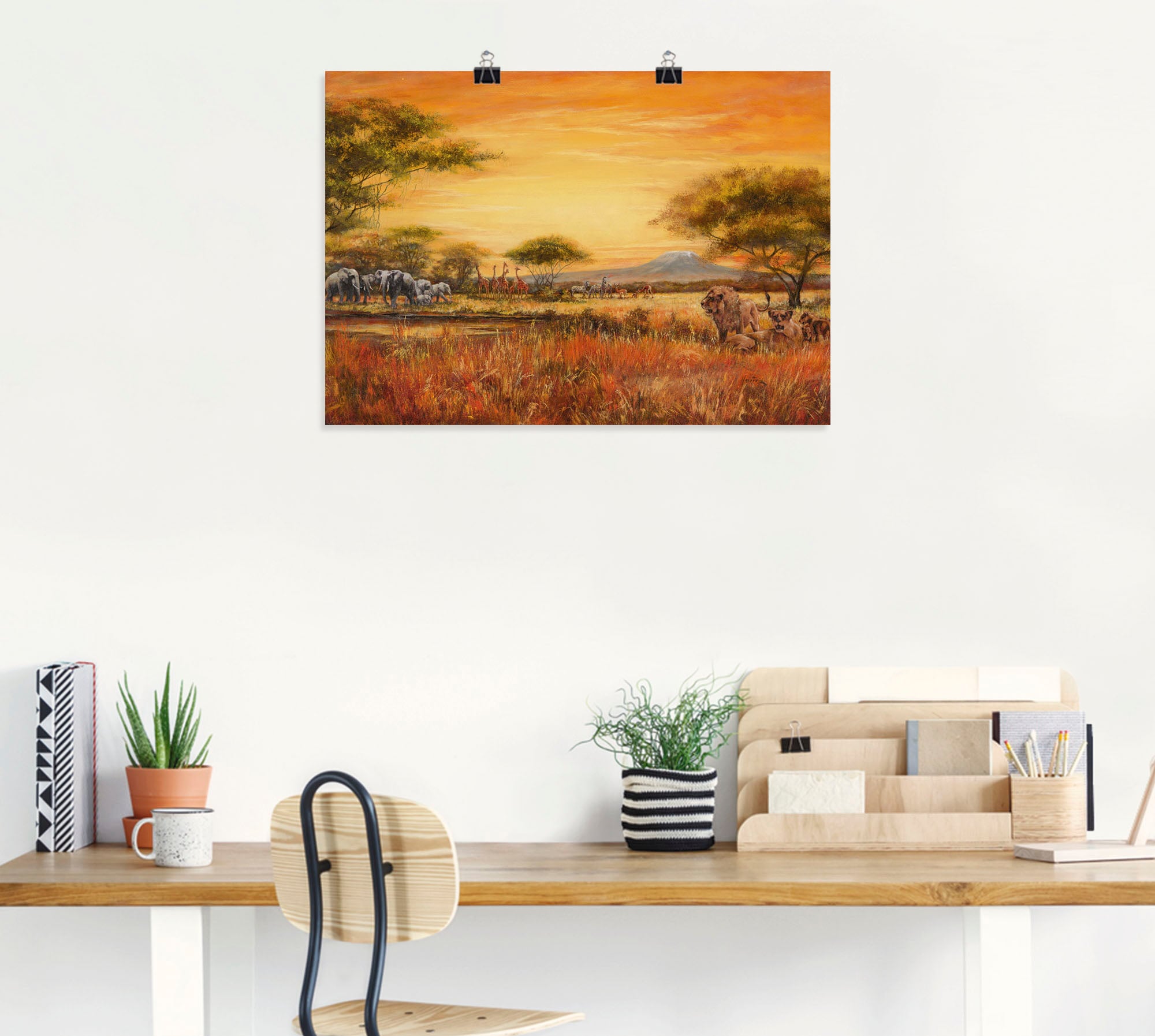 Artland Wandbild »Afrikanische Steppe mit Löwen«, Afrika, (1 St.), als Alubild, Outdoorbild, Leinwandbild, Poster, Wandaufkleber