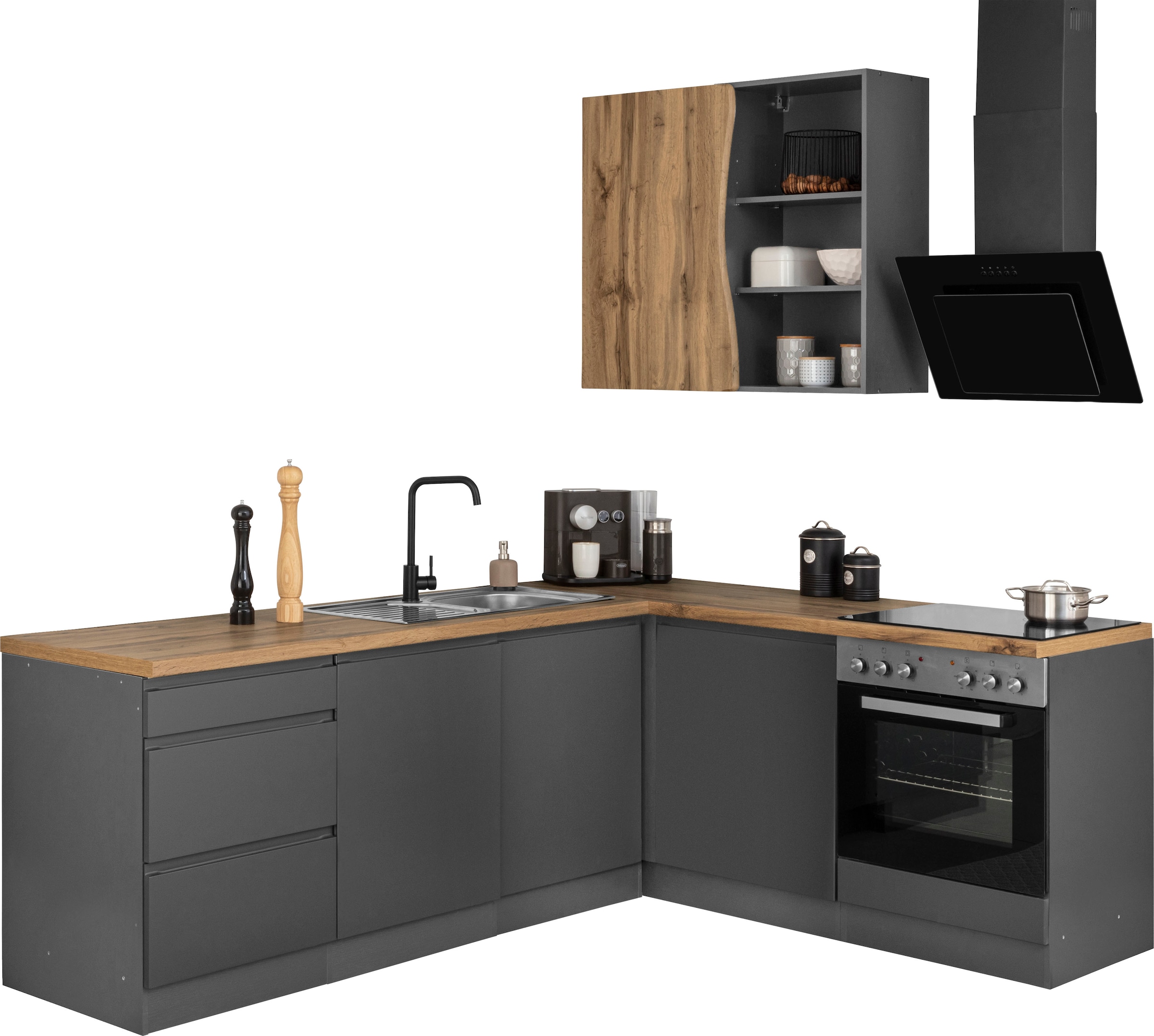 Küche »KS-Bruneck«, Stellbreite 240/180 cm breit, wahlweise mit oder ohne E-Geräte, MDF