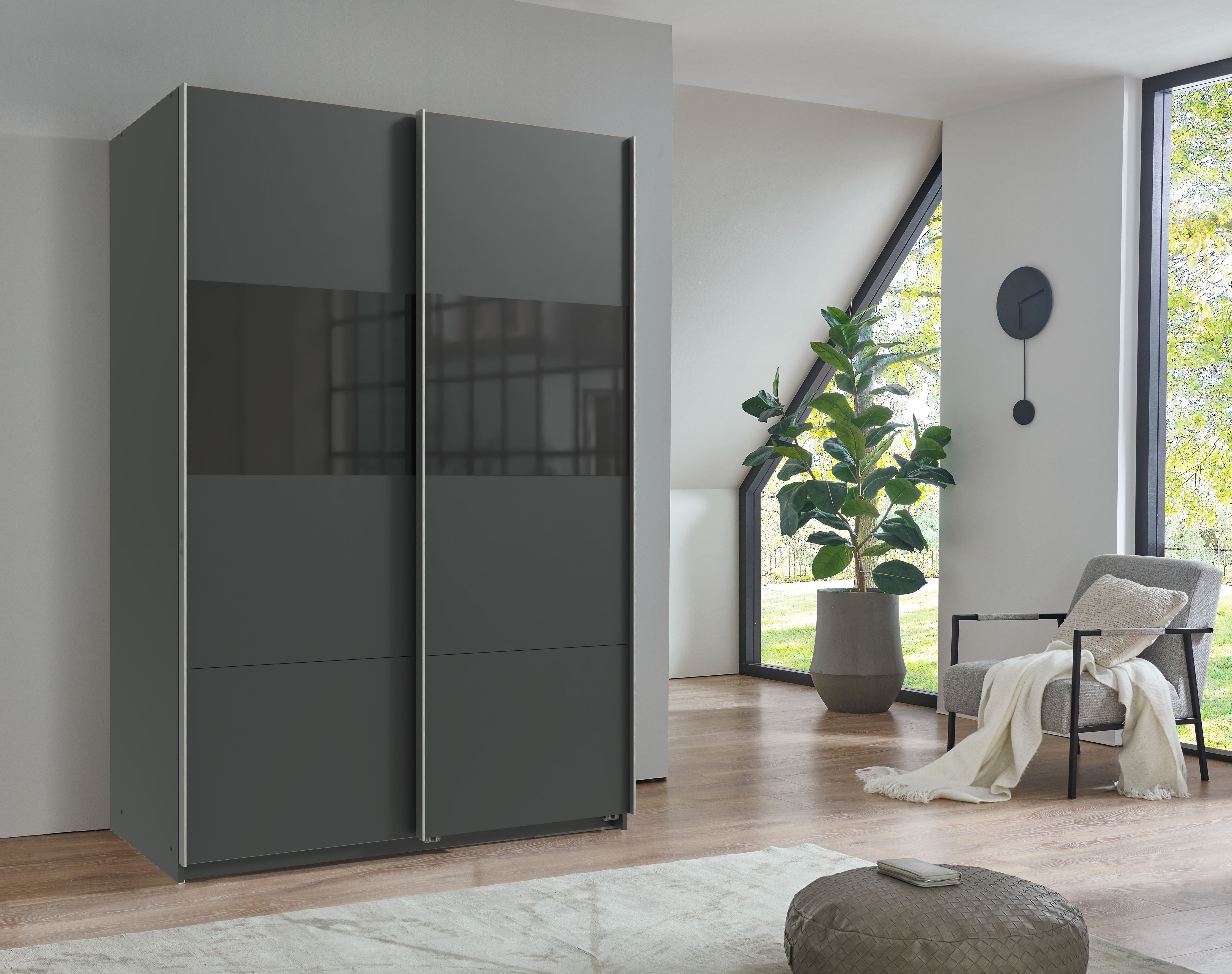 Wimex Schwebetürenschrank "Bramfeld Kleiderschrank" mit Glaselementen und zusätzlichen Einlegeböden
