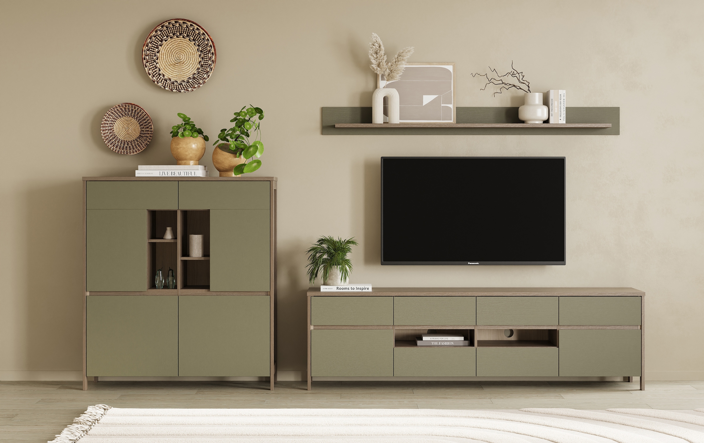 Home affaire Wohnwand "Stranda, moderne Anbauwand, Komplettset im Scandi-St günstig online kaufen