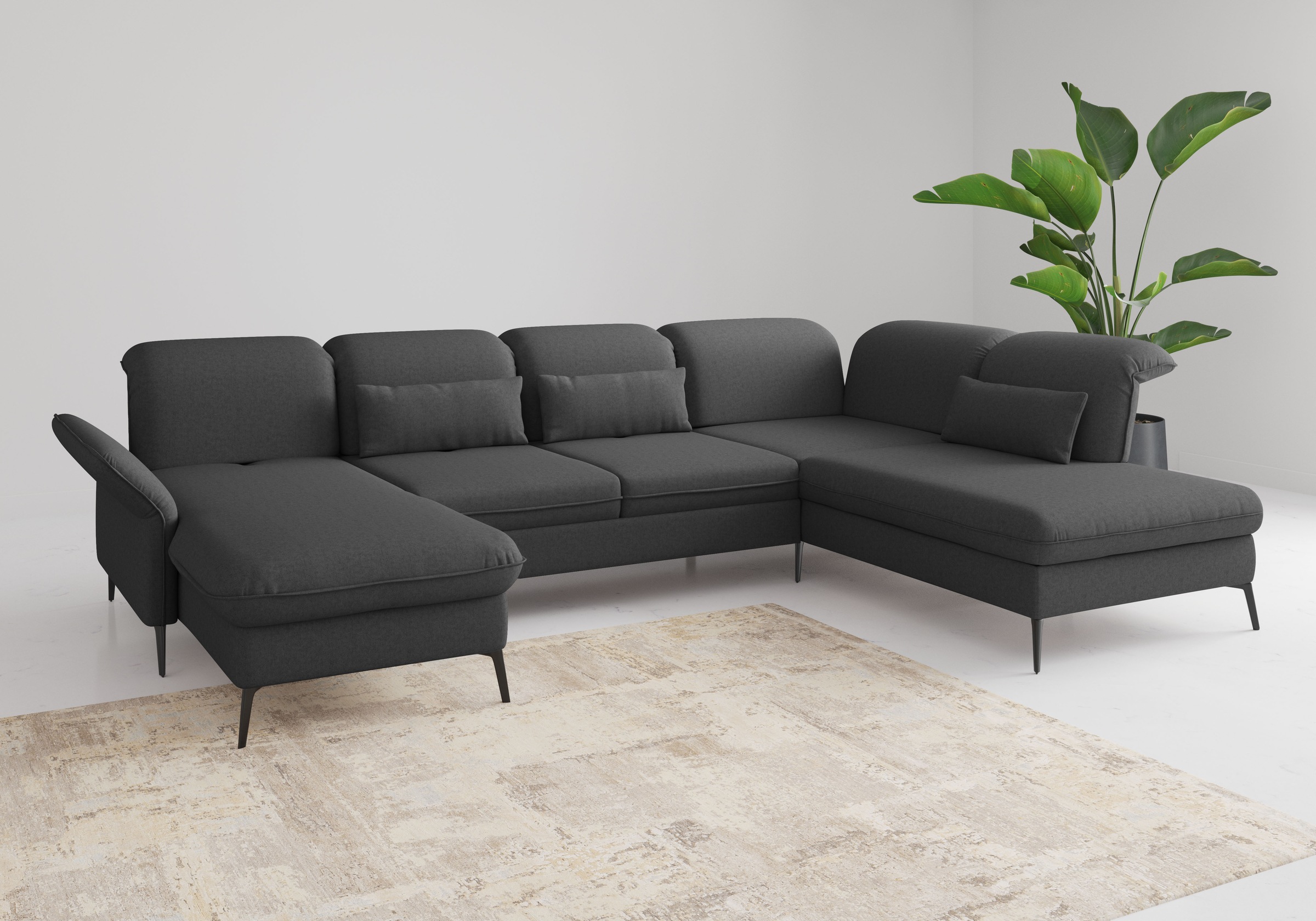 Wohnlandschaft SIT & MORE "Emely, inkl. Sitztiefenverstellung", grau (dunkelgrau), B:359cm H:92cm T:231cm, 95%Polyester, 5% Polyamid, Sofas, Wohnlandschaft, wahlweise mit Bettfunktion,Bettkasten,Kopf- & Armteilverstellung 6