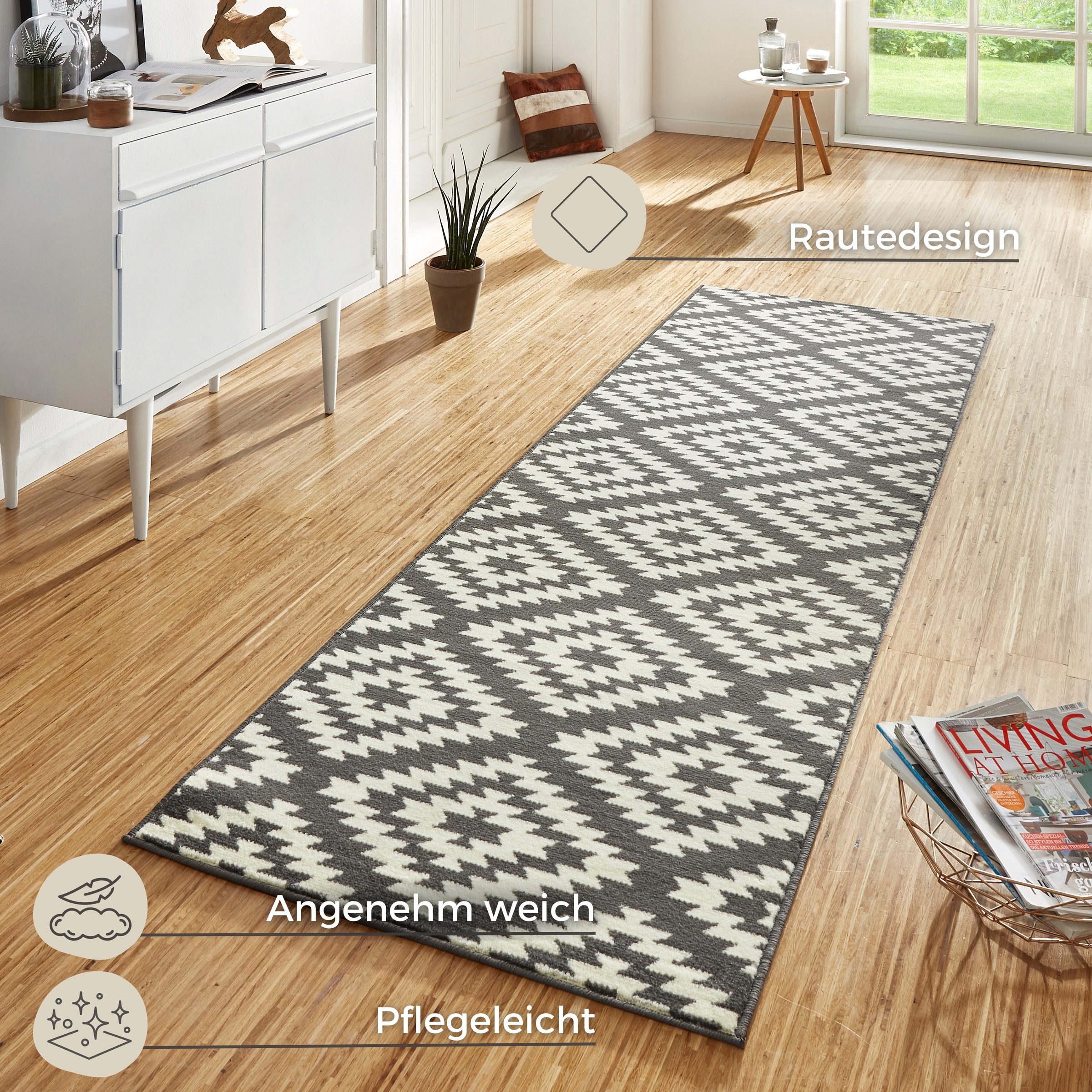 Thumbnail - HANSE Home Läufer "Nordic", rechteckig, 9 mm Höhe, Kurzflor, Raute, Teppich, Weich, Esszimmer, Kinderzimmer, Flur, Moder...