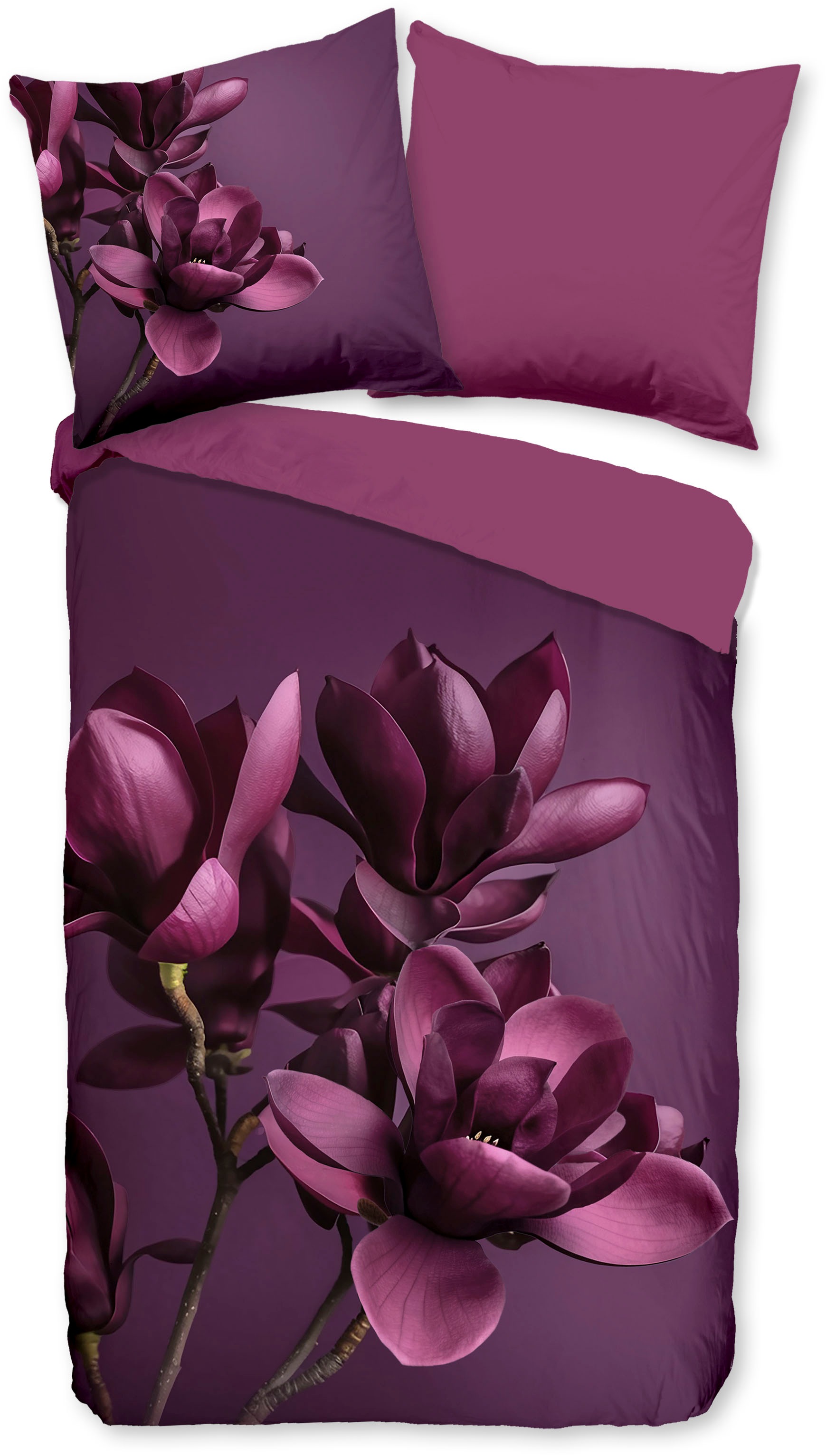 PURE luxury collection Wendebettwäsche »Penelope« 2 Mikrofaser, Pflegeleicht, Reißverschluss, Wende, Blumen, Aubergine