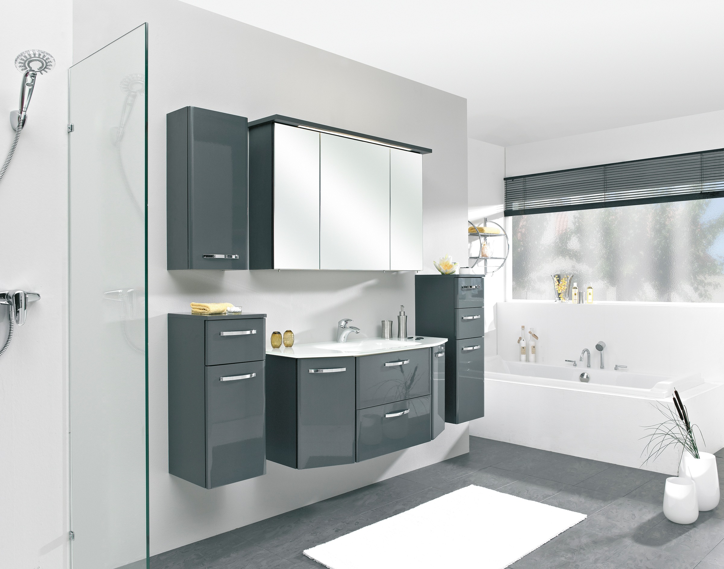 Thumbnail - Saphir Waschtisch "Quickset 327 Waschtisch mit Unterschrank, inkl Türdämpfer" Anthrazit Hochglanz, Waschplatz mit 2 Türe...