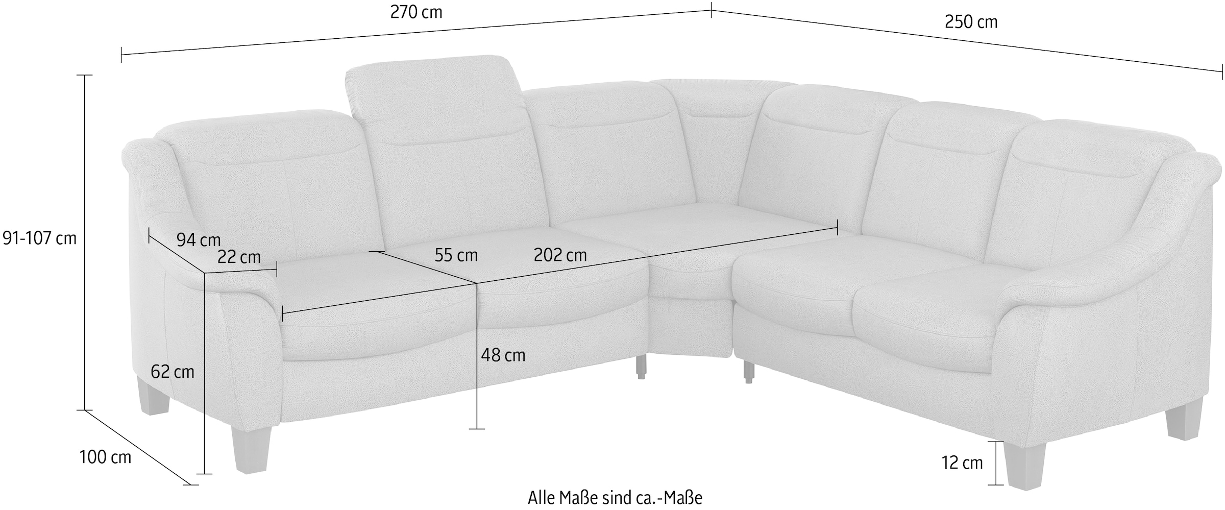 Home affaire Ecksofa »Caldera L-Form«, Federkern, wahlweise mit Kopfteilverstellung, Bettfunktion, Bettkasten