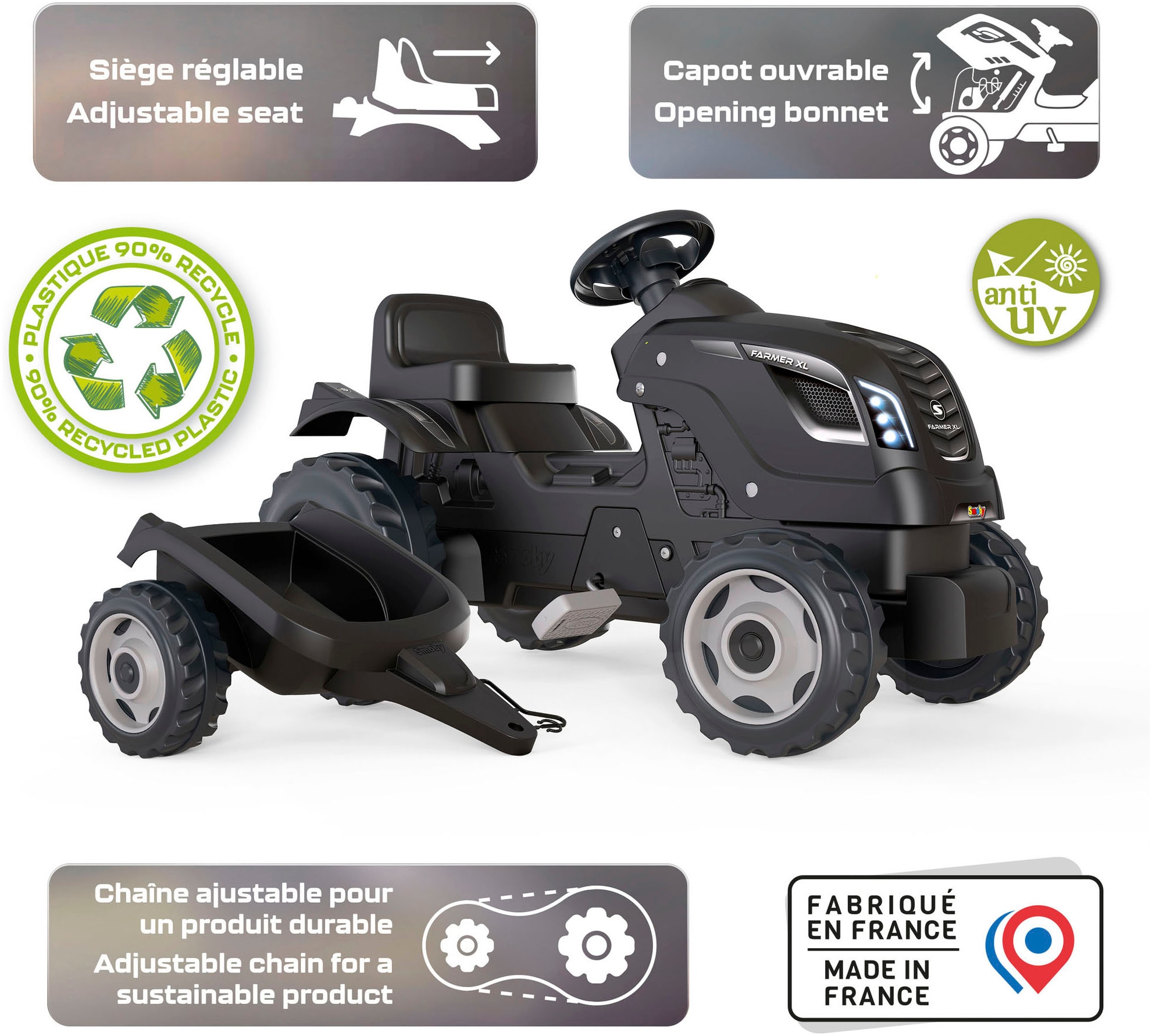 Smoby Trettraktor »Farmer XLS schwarz+«, mit Anhänger; Made in Europe