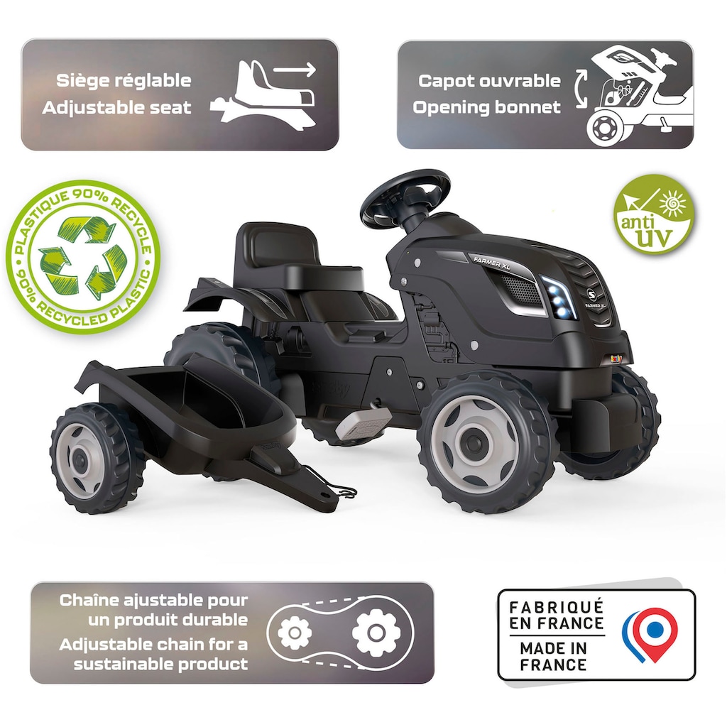 Smoby Trettraktor »Farmer XLS schwarz+«, mit Anhänger; Made in Europe