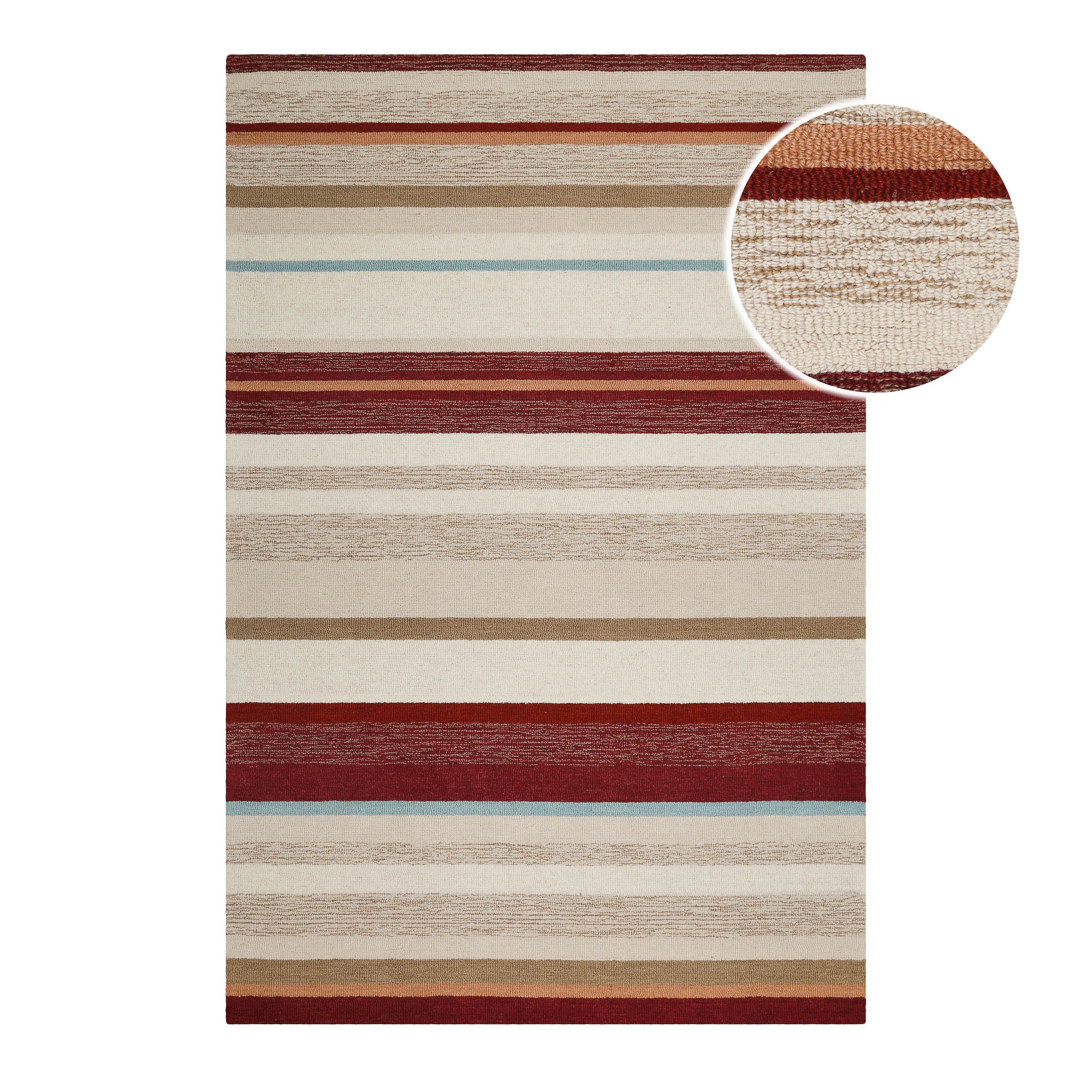 Teppich WECON HOME "Sally", bunt (beige multi), B:80cm H:7mm L:150cm, Schurwolle, Teppiche, Teppich, handgefertigt, gestreift, pflegeleicht, Wolle, Wohnzimmer, Esszimmer