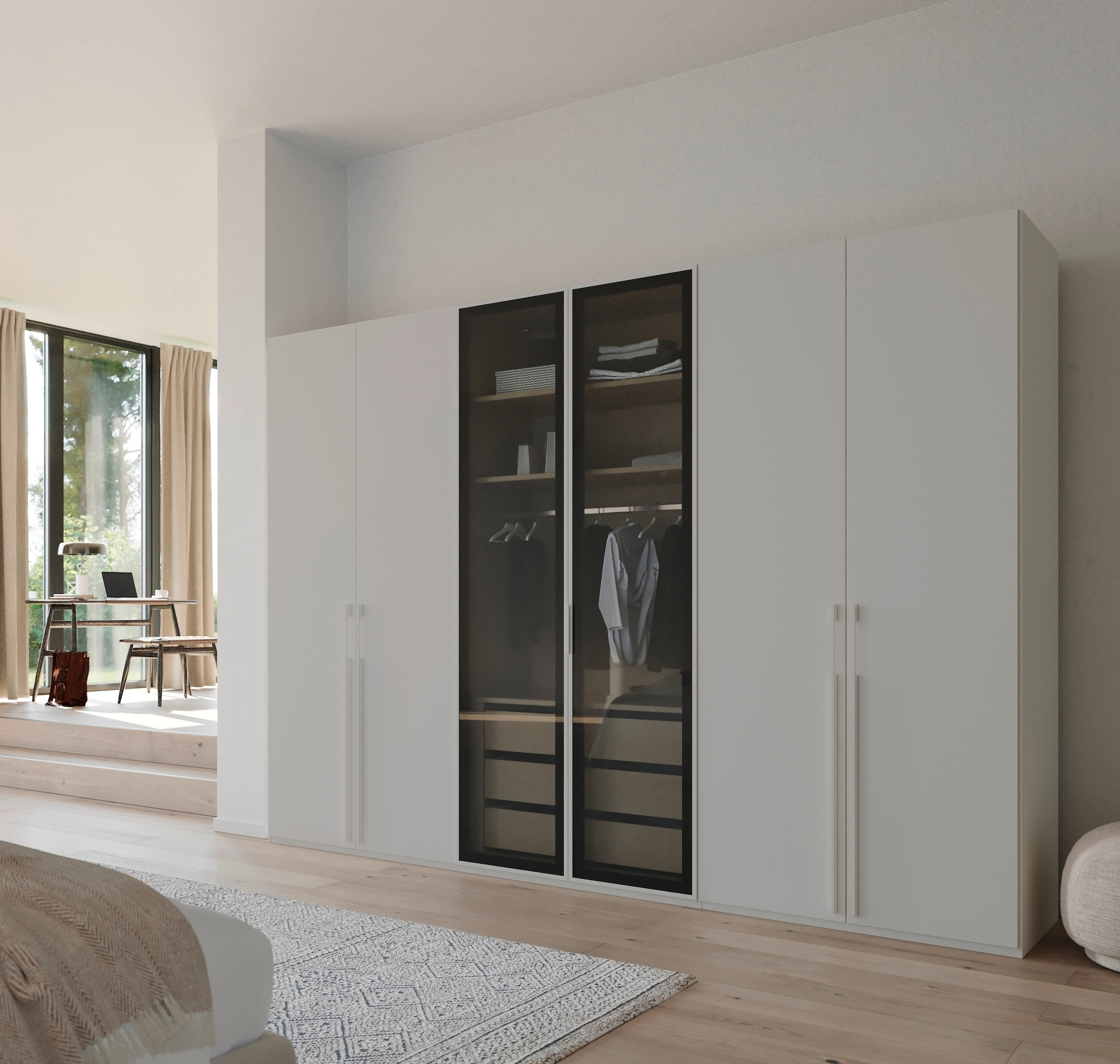 rauch Drehtürenschrank »Kleiderschrank Schrank Garderobe SKAT SHINE mit hochwertigem,«, transparentem Grauglas inkl. umfangreichem Zubehör MADE IN GERMANY