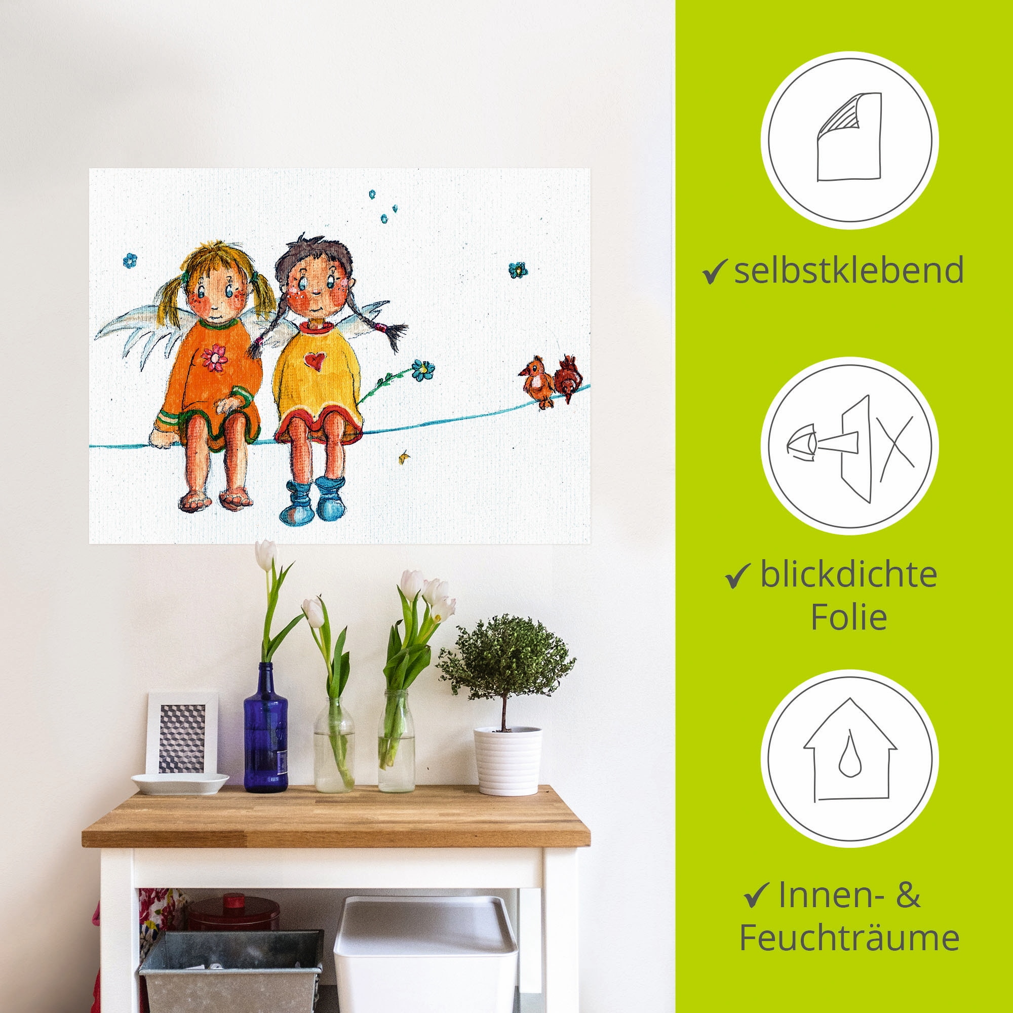 Artland Wandbild »Zwei Engelchen sitzen auf Wäscheleine«, Kinder, (1 St.), als Leinwandbild, Wandaufkleber in verschied. Größen