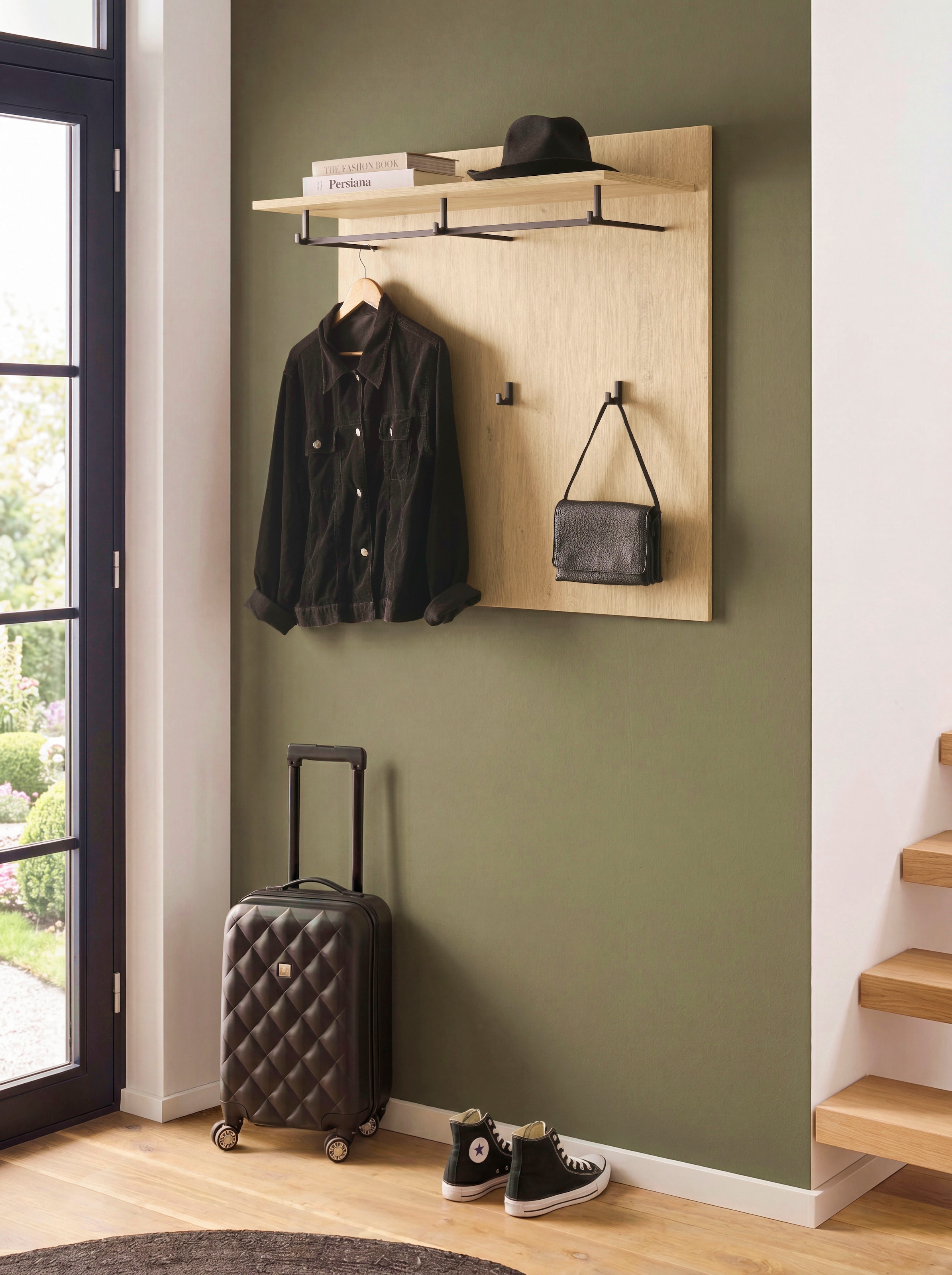 Home affaire Garderobenpaneel »Lund, Flurgarderobe, Wandregal mit Hutablage, Kleiderstange & Haken« vielseitig einsetzbar, modern, 90 cm breit