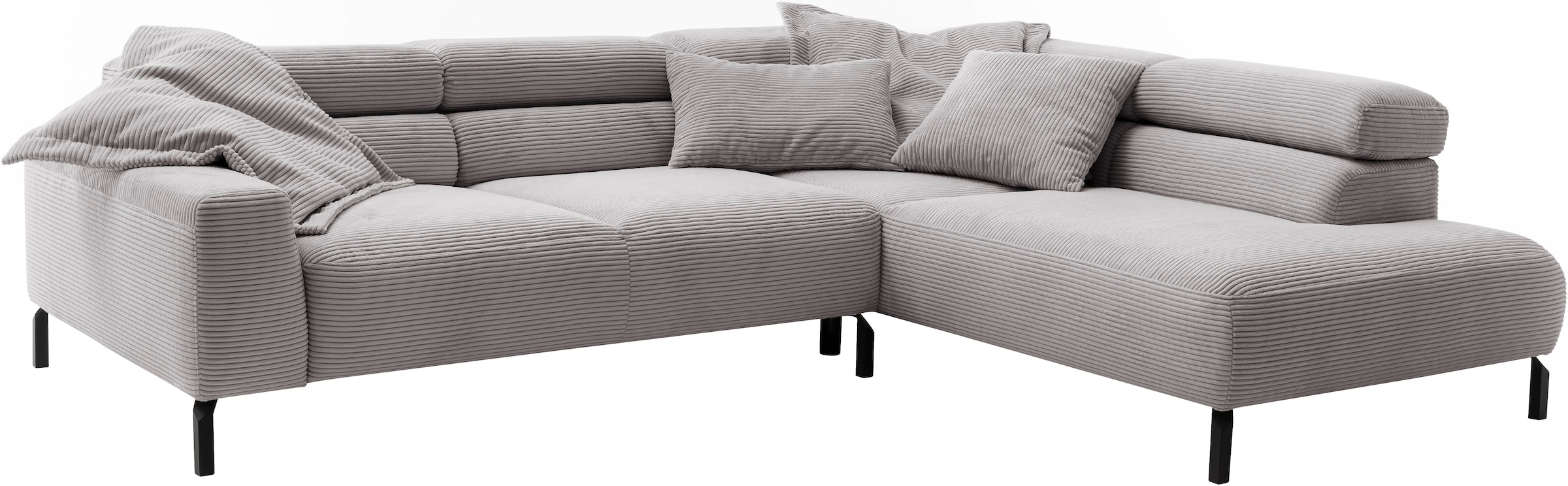 Places of Style Ecksofa »Antonelli, L-Form, inkl. Kopfteilverstellung, Breite 276 cm«, mit elektrischer Sitztiefenverstellung, in Cord, grau