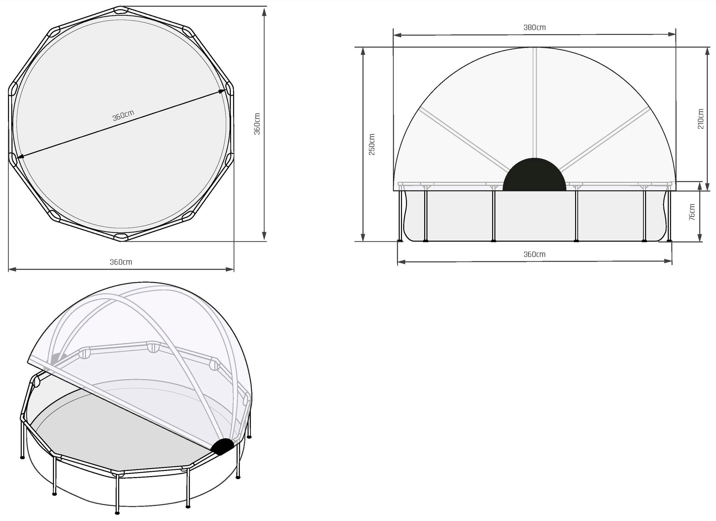 EXIT Framepool »Black Wood Pool ø360x76cm«, mit Filterpumpe und Abdeckung - schwarz