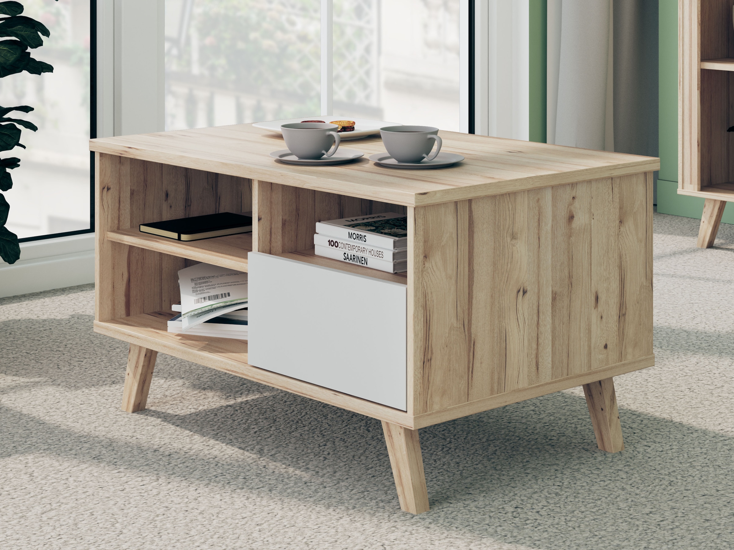 FORTE Couchtisch »Vankka Coffee Table«, (B/H/T 90/51,8/60 cm), 90 x 60 cm Schublade, offen Fächer, Stauraun