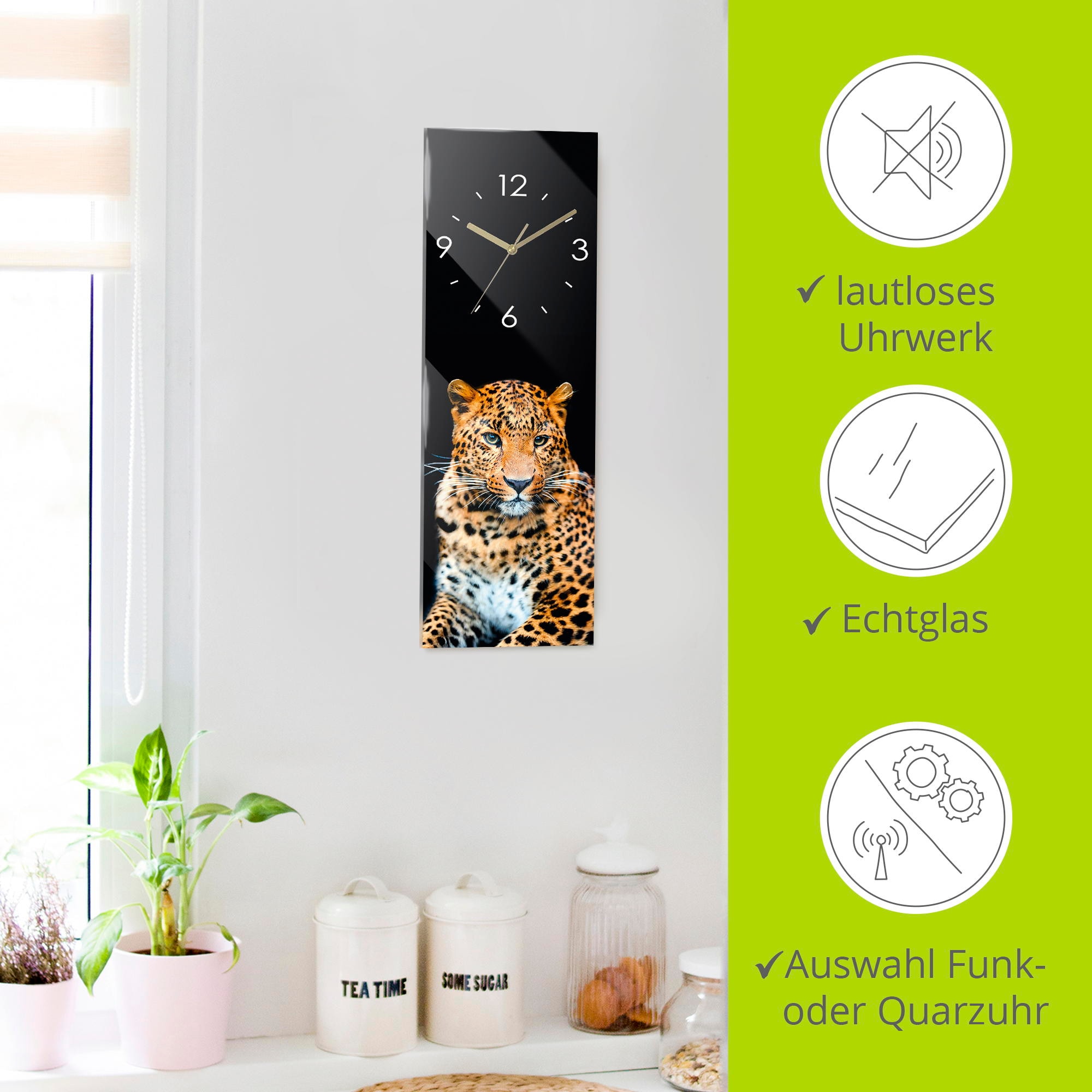 Artland Wanduhr »Wütender wilder Leopard«, wahlweise mit Quarz- oder Funkuhrwerk, lautlos ohne Tickgeräusche