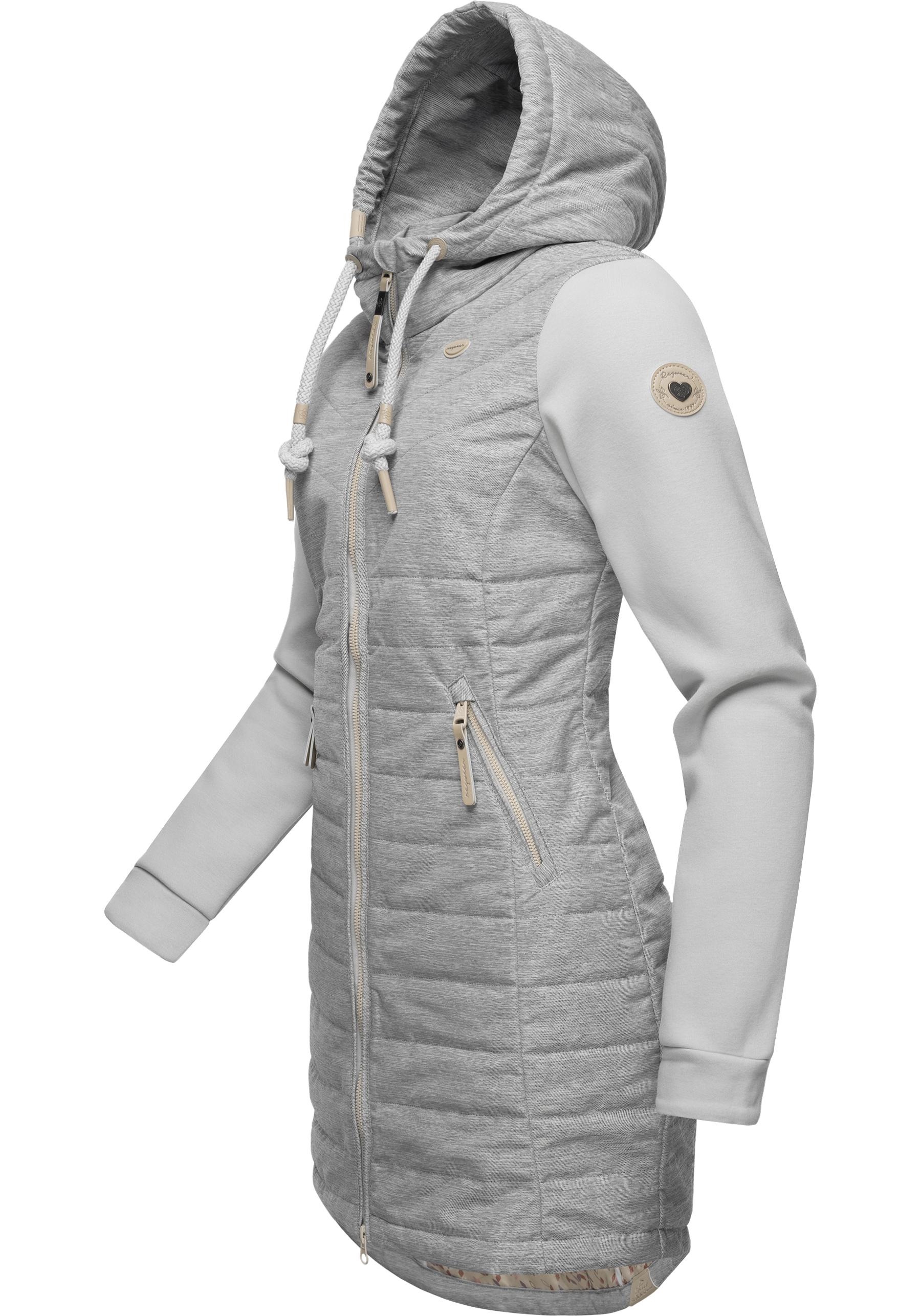 | aus Ragwear Long«, Materialmix BAUR kaufen Mantel Kapuze »Lucinda modernem mit Steppmantel