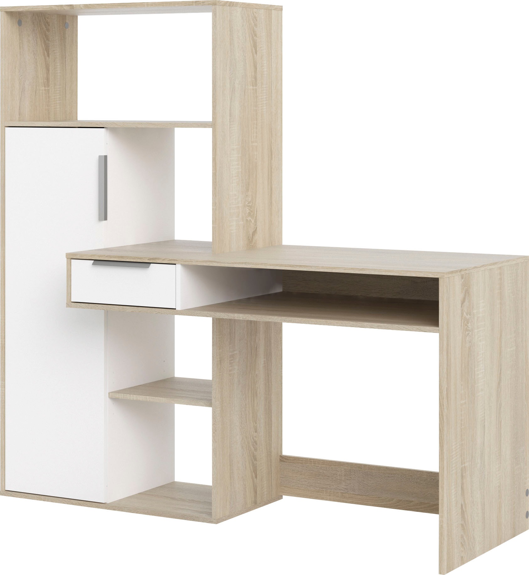 Tvilum Function Plus Schreibtisch - Eichenstruktur/weiß, mit 1 Tür und 1 Schublade für Büro