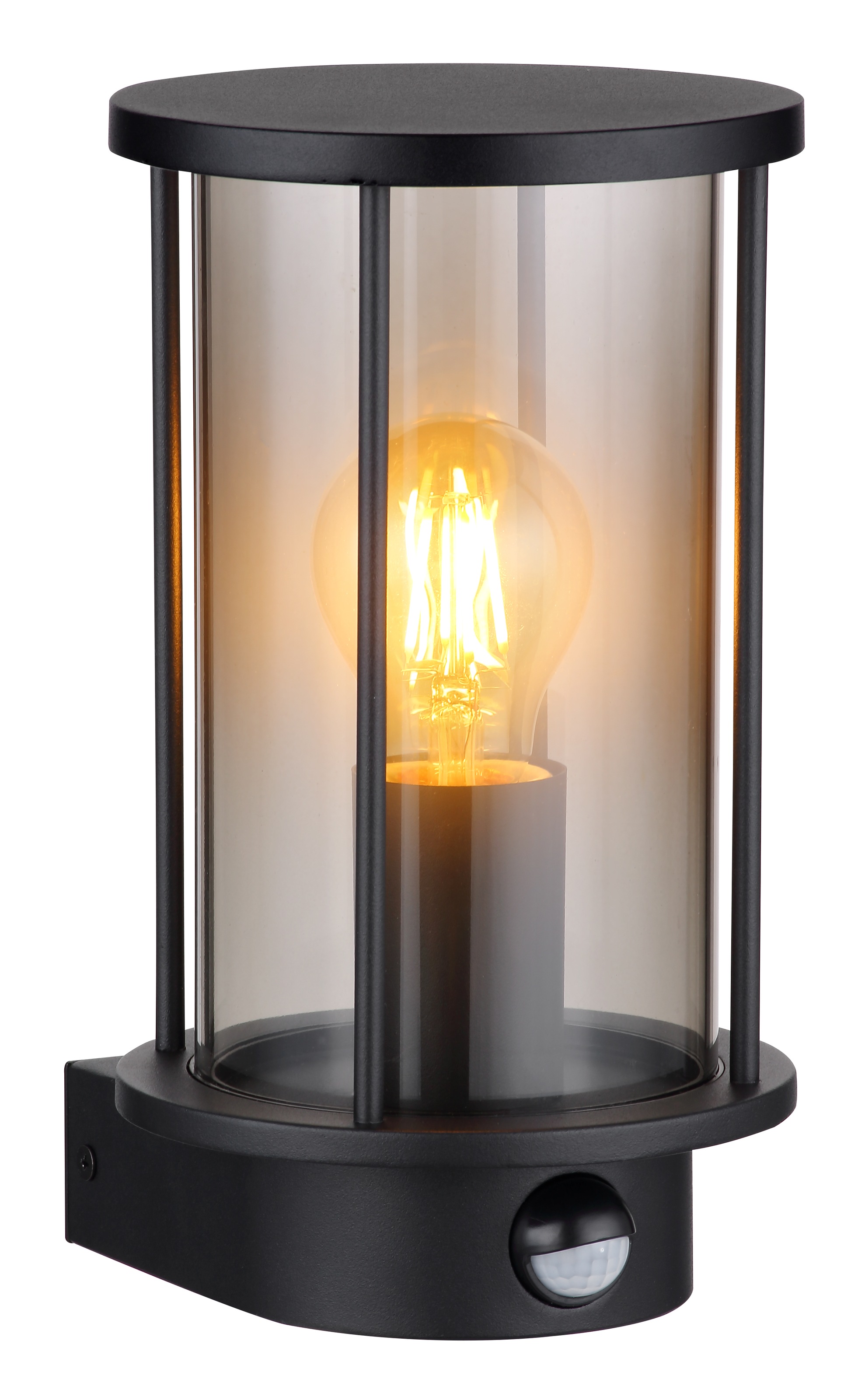 GLOBO LIGHTING Außen-Wandleuchte »GRACEY« E27 1 Stk. Außenleuchte Edelstahl Schwarz, Rauchglas, Sensor, IP54