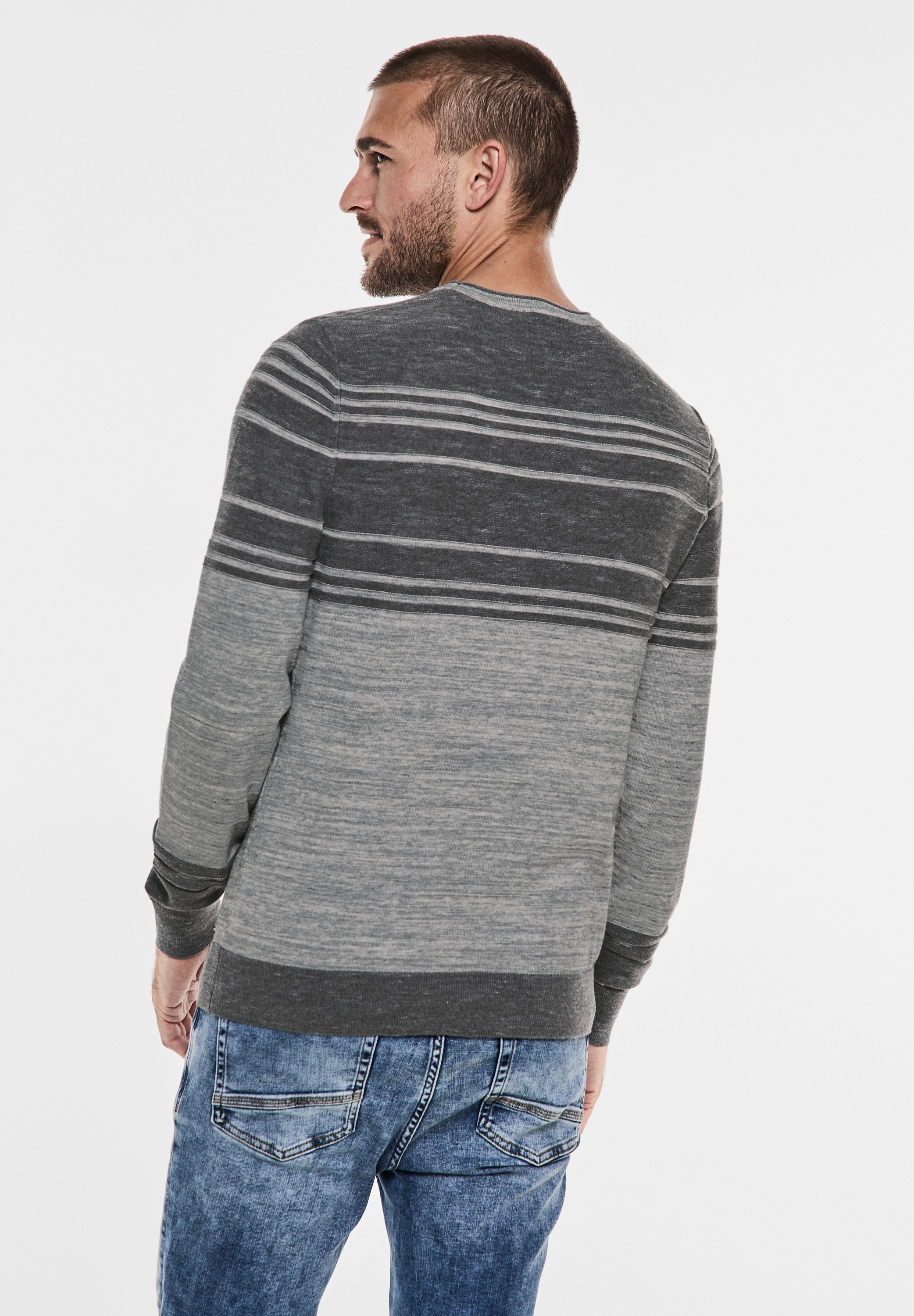 STREET ONE MEN Streifenpullover, mit Rundhalsausschnitt