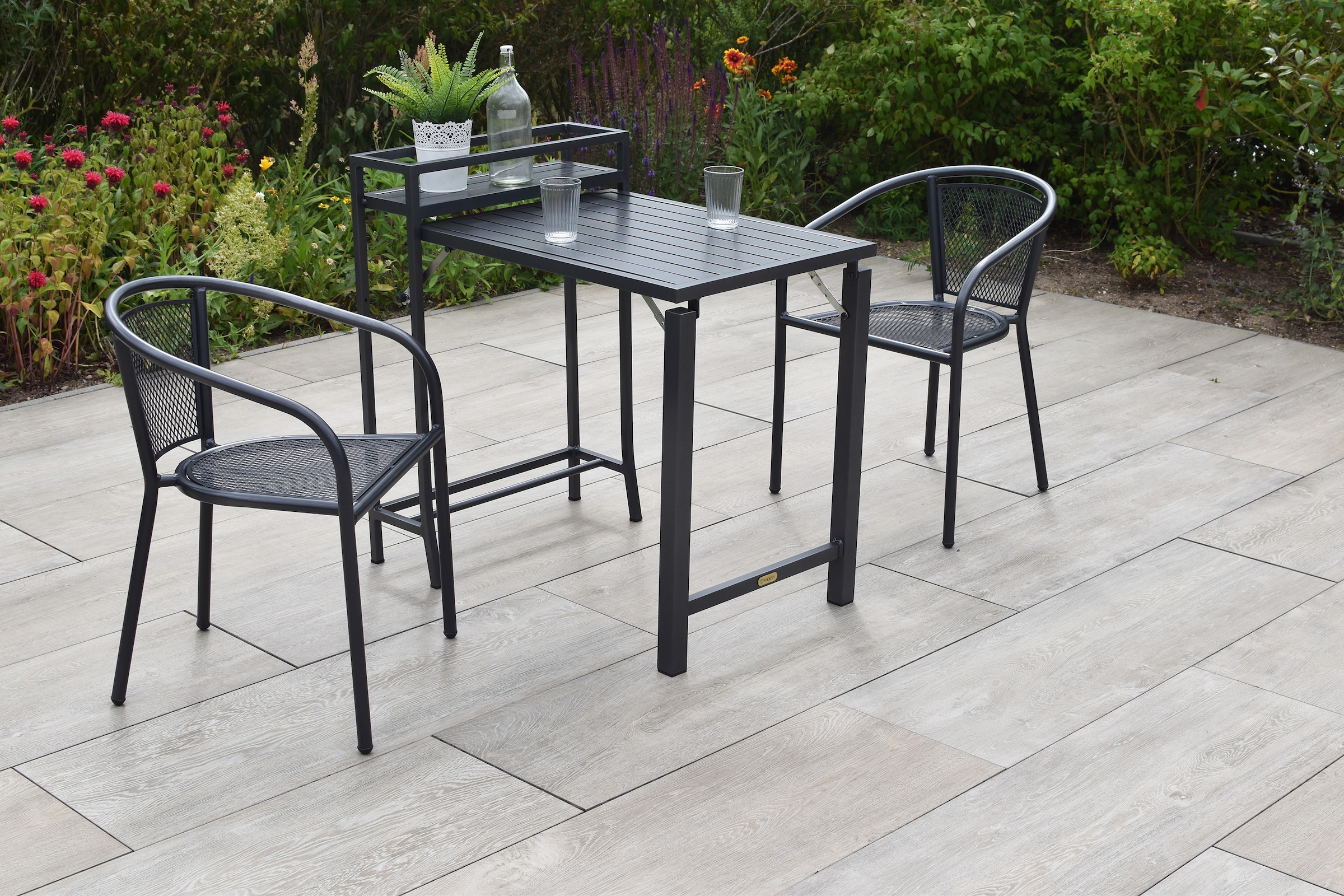 MERXX Balkonset »Delos« Set, 5 tlg. inkl. 2 Bistrosessel, 2 Auflagen, 1 Balkonklappentisch