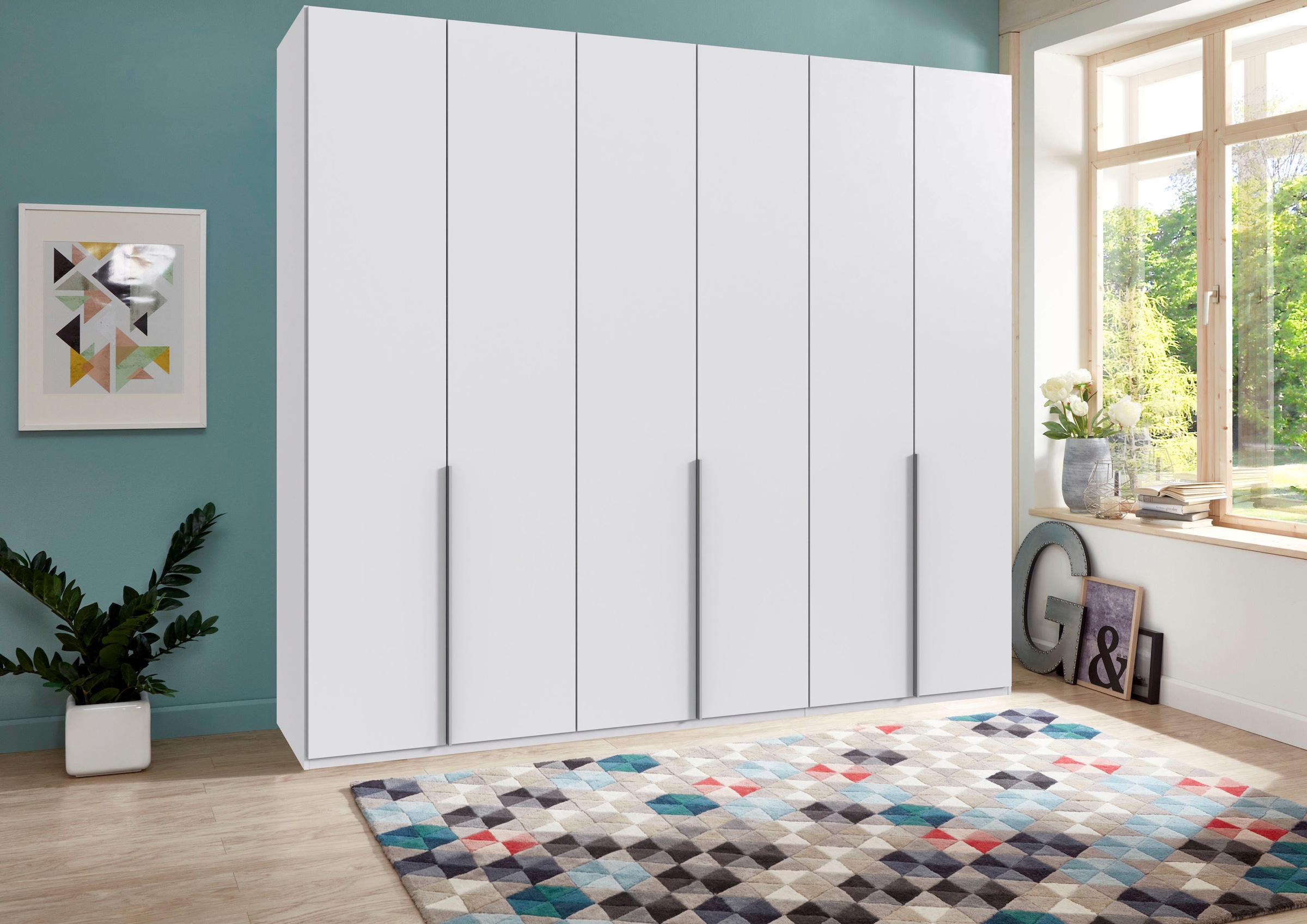 Wimex Kleiderschrank »Mugano, in 5 Breiten und 2 Höhen, Made in Germany«, (in Basic oder Premium Ausstattung mit 2 weiteren Einlegeböden), mit langen Griffstangen aus Metall, wahlweise mit oder ohne Spiegel