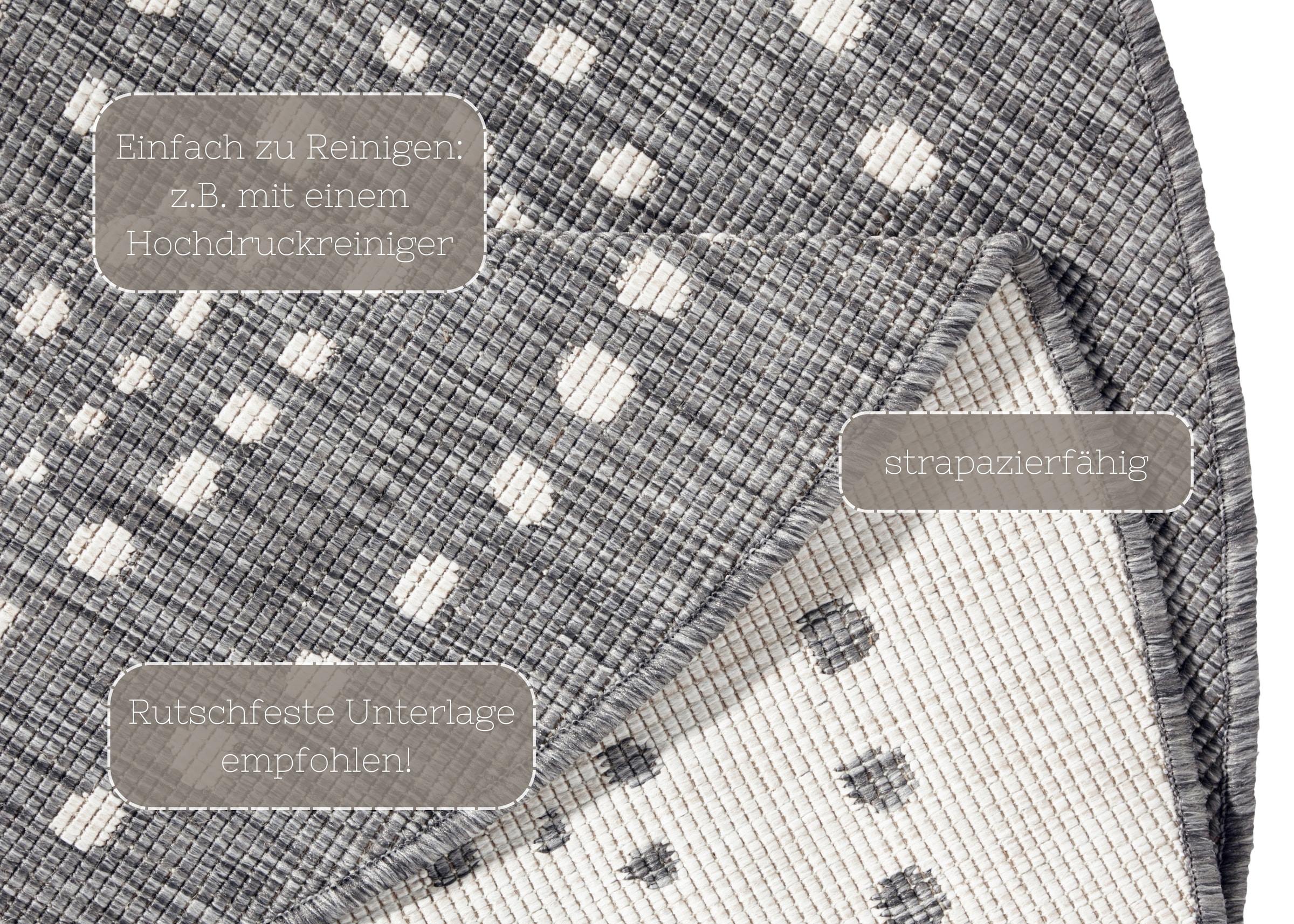 NORTHRUGS Teppich »Bali Wendeteppich«, rund, 5 mm Höhe, In-& Outdoor, Wetterfest, Balkon, Garten, Wohnzimmer, Wasserfest