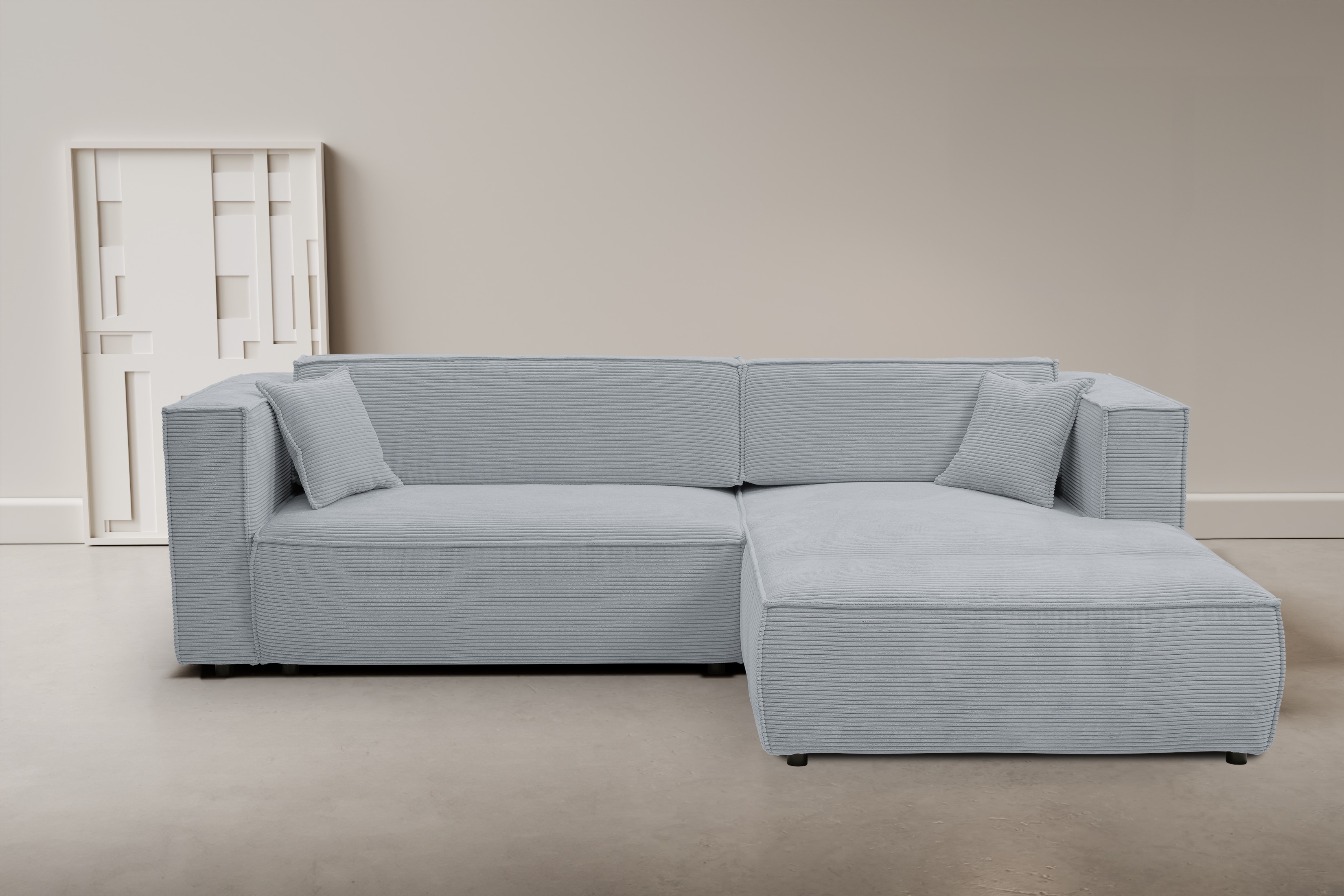 WERK2 Ecksofa "Atlanta-New 295 x 182 cm modern und bequem" Cord, L-Form, XXL, Schlaffunktion, Bettkasten