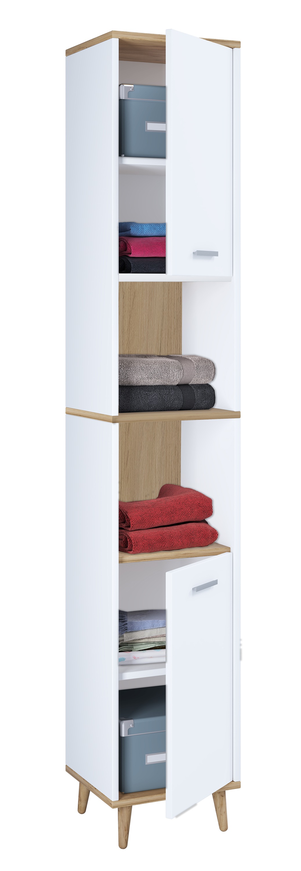 Hochschrank VCM, B:32cm T:28cmweiß, honig, eiche, Obermaterial: 100% Holz Wood., Badezimmer, Schränke, "Holz Badmöbel Bad Hochschrank Badschrank