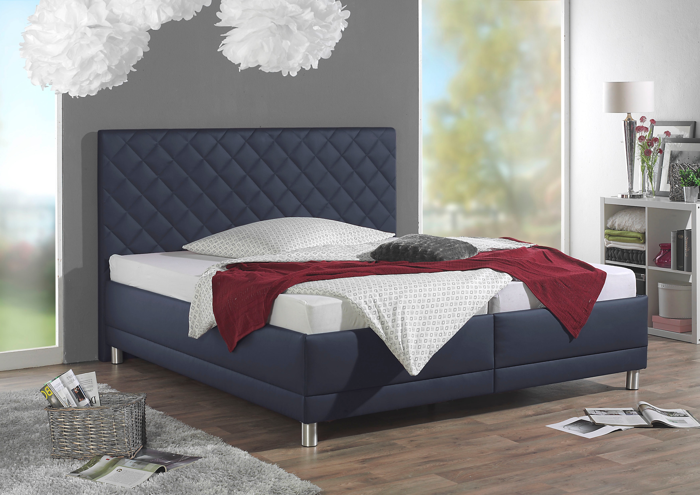 Polsterbett MAINTAL, B:108cm L:214cm, blau, Bezug Bettgestell: Kunstleder (100% Polyurethan), Betten