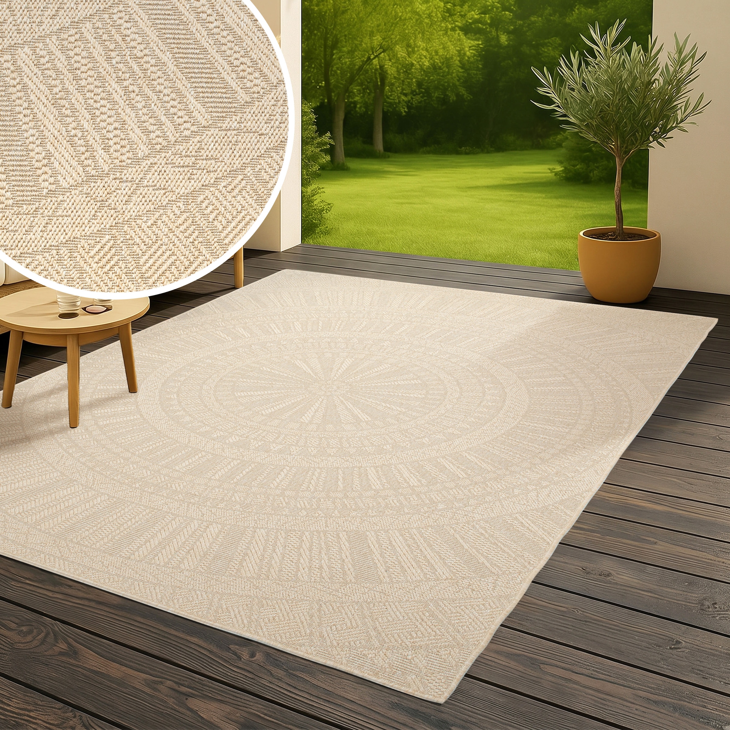 Bruno Banani Teppich "Solan, ethno, boho-inspiriert, In- und Outdoor geeignet" rechteckig 5 mm Höhe Mandala, Kreise, Küche, Wohnzimmer, Camping, Balkon