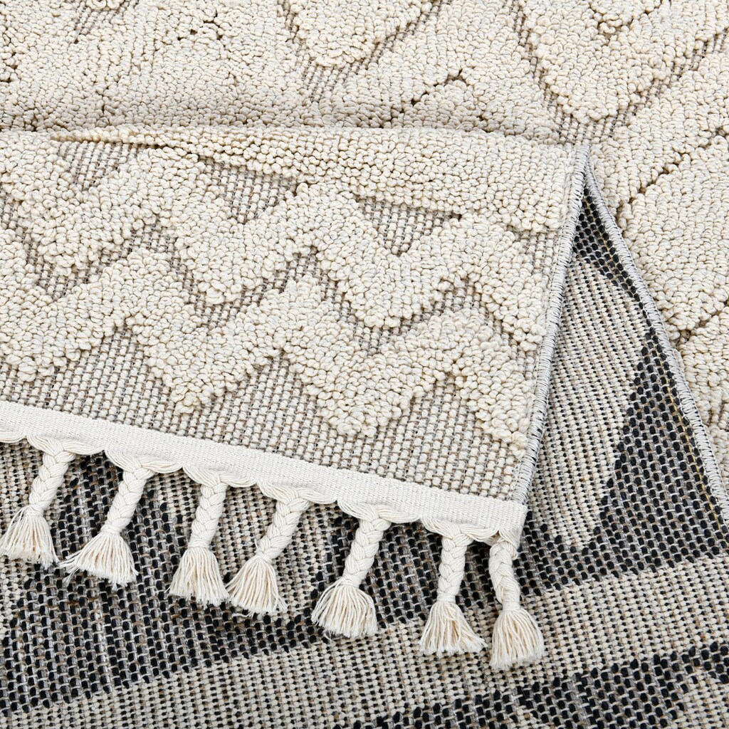 Home affaire Teppich »Duncan«, rechteckig, Hoch-Tief-Struktur, Woll-Look, Boho, mit Fransen, Outdoor geeignet