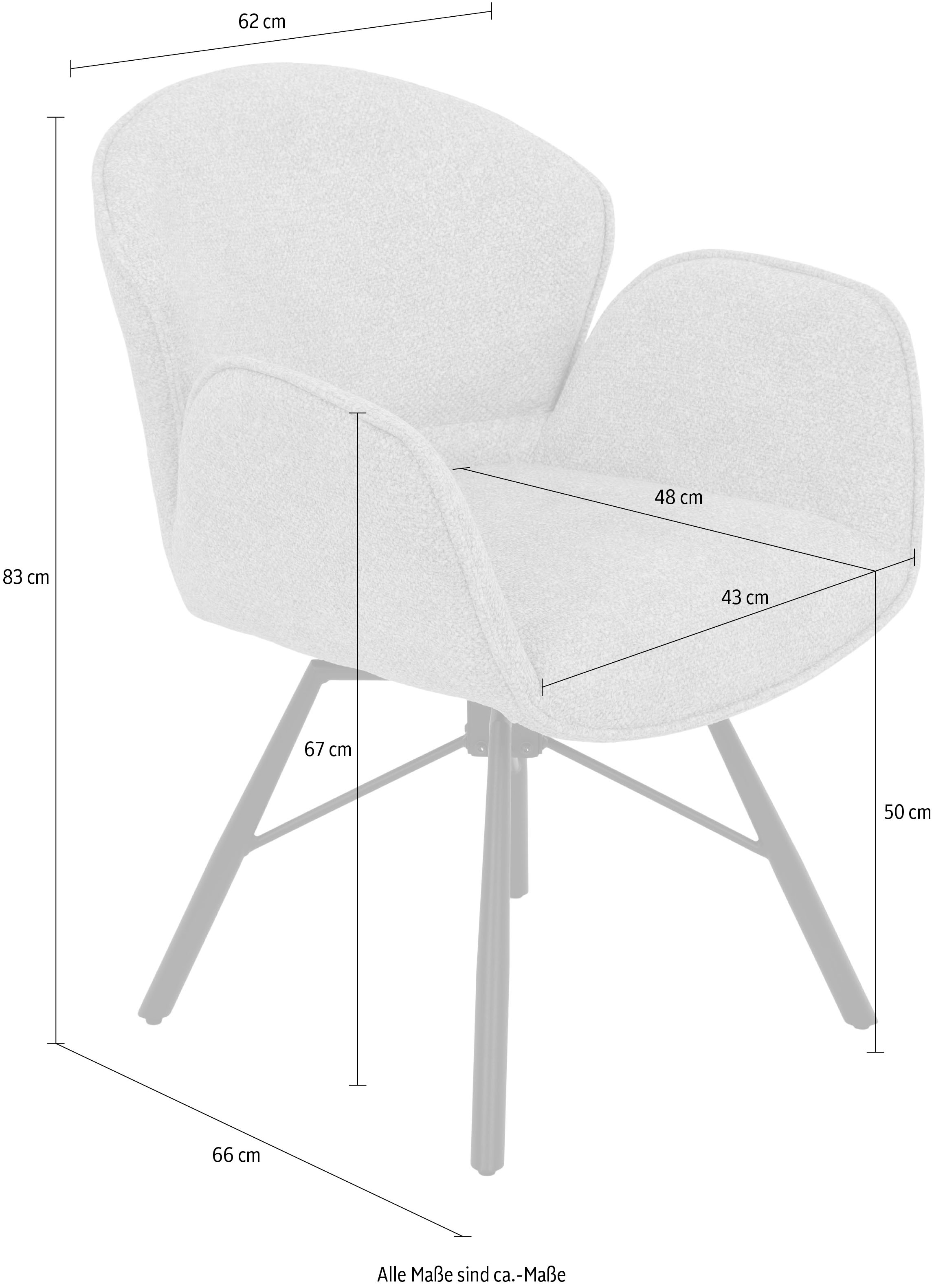 HELA 4-Fußstuhl »BRISTOL, Armlehnen Stuhl, Sessel, Esszimmerstuhl«, (Set), 2 St., Microfaser-Bouclé, 360° drehbar mit Auto-Return,gepolstert,Boucléoptik,Armlehnen