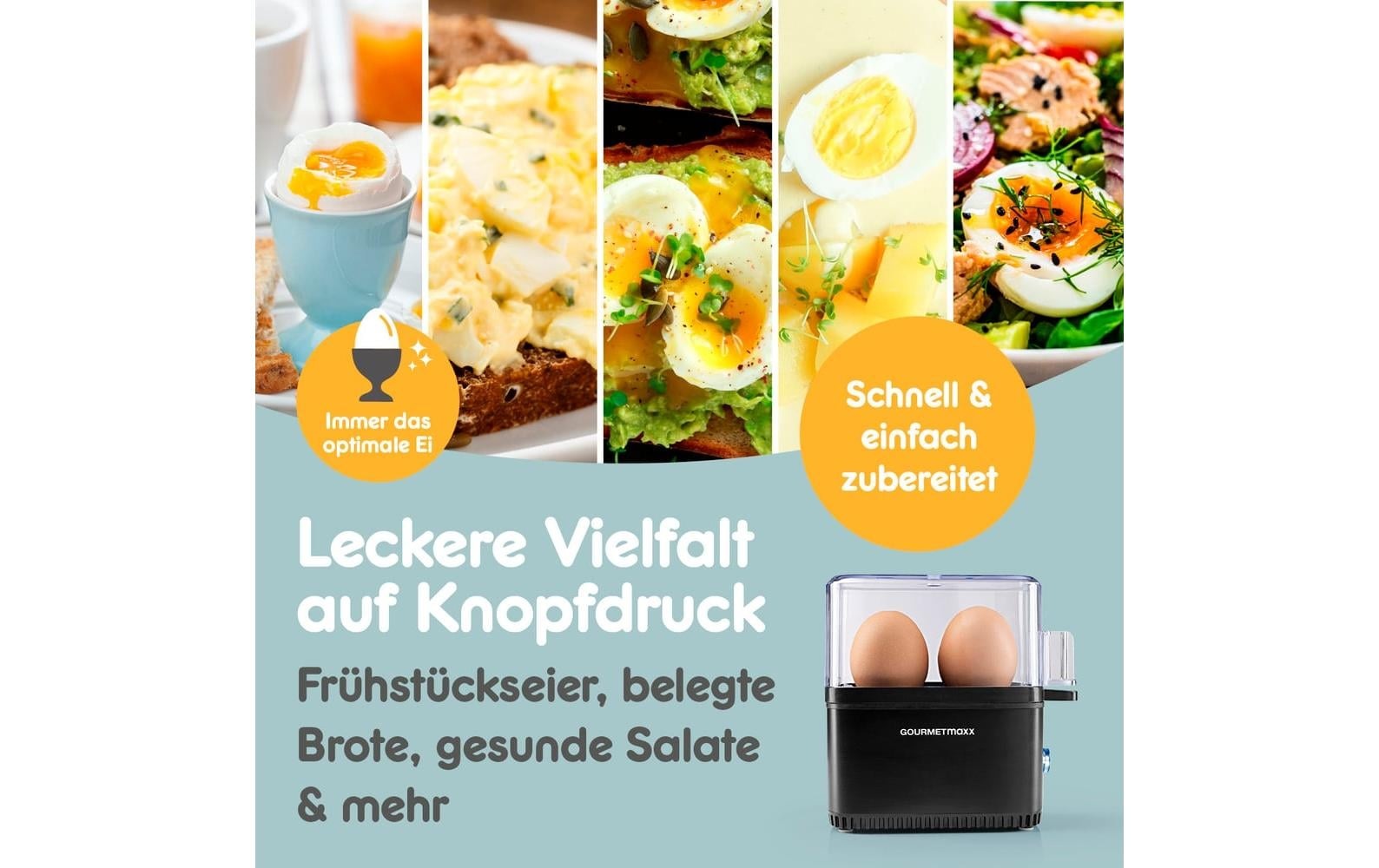 GOURMETmaxx Eierkocher »Kompakt 2.0 250 W« für 2 Stk. Eier 250 W Kompakter Design-Eierkocher für zwei Frühstückseier