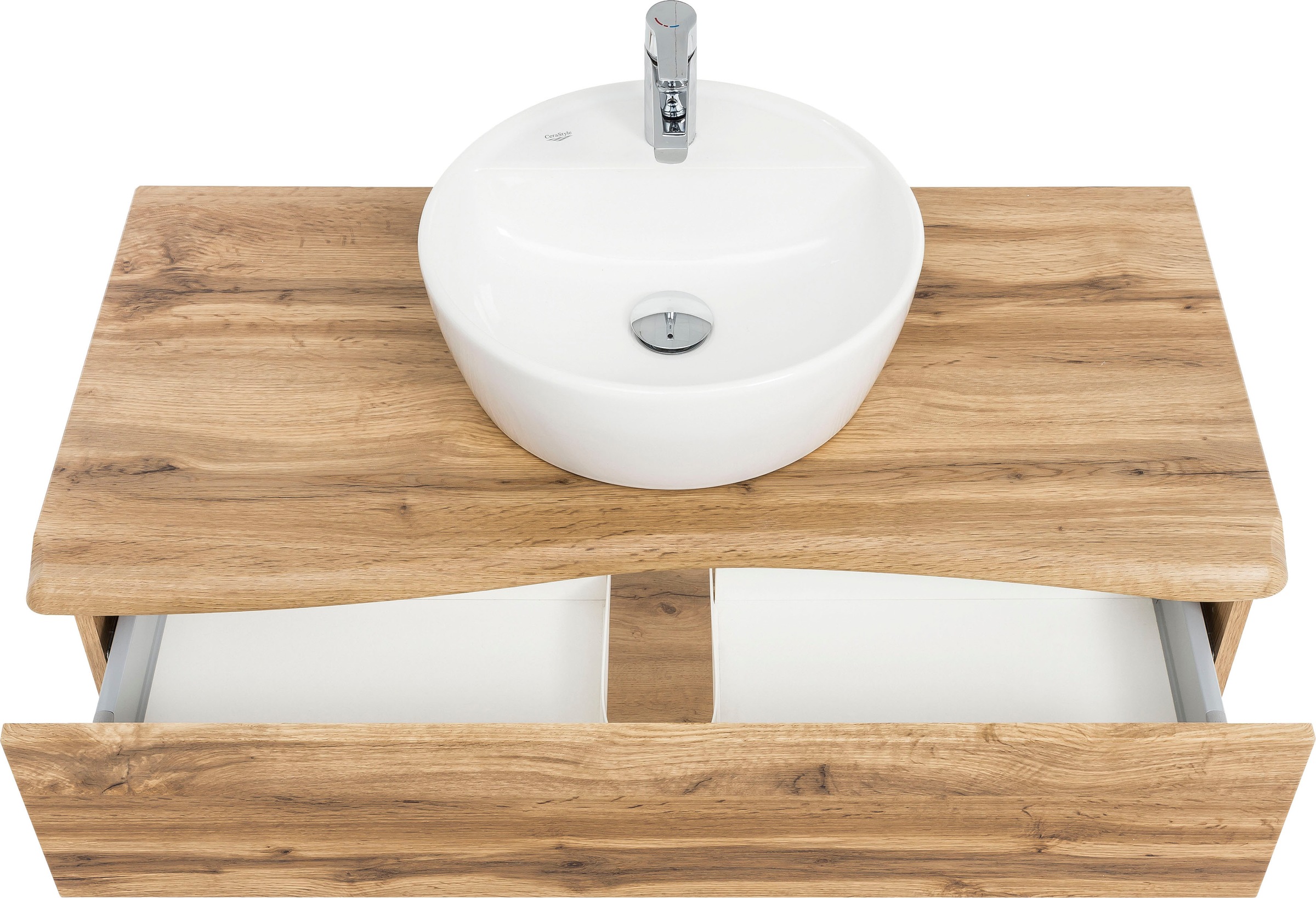 welltime Waschbeckenschrank »Stubach«, Bad, Abdeckplatte mit Baumkante, Breite 100 cm