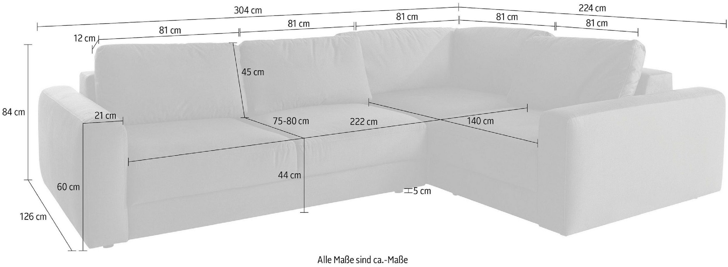 Places of Style Ecksofa »Bloomfield, L-Form«, extra tiefe Sitzfläche, wahlweise mit Sitztiefenverstellung