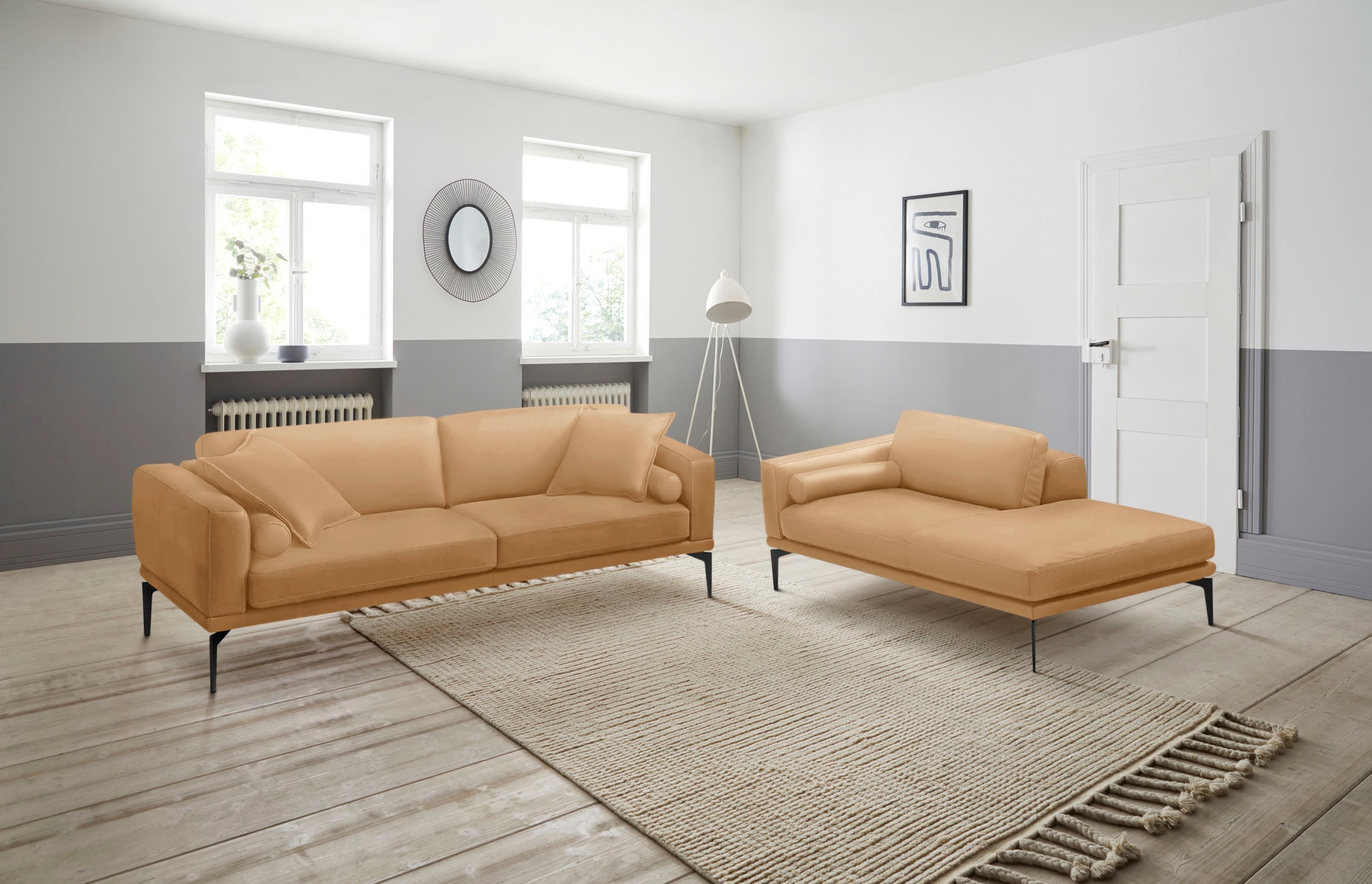 Egoitaliano Polstergarnitur "Masu, Design trifft sensationellen Sitzkomfort" Set besteht aus 2,5-Sitzer, freistehende Ottomane und 3 Rollkissen